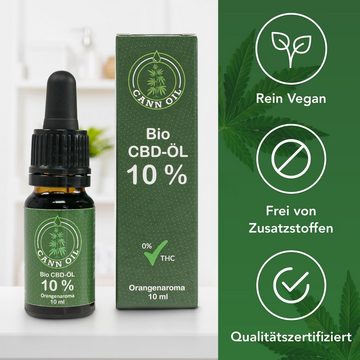 Cann Oil Körperöl Breitspektrum 10% CBD-Öl Aromaöl, Duftöl Orange, 10ml Tropfen