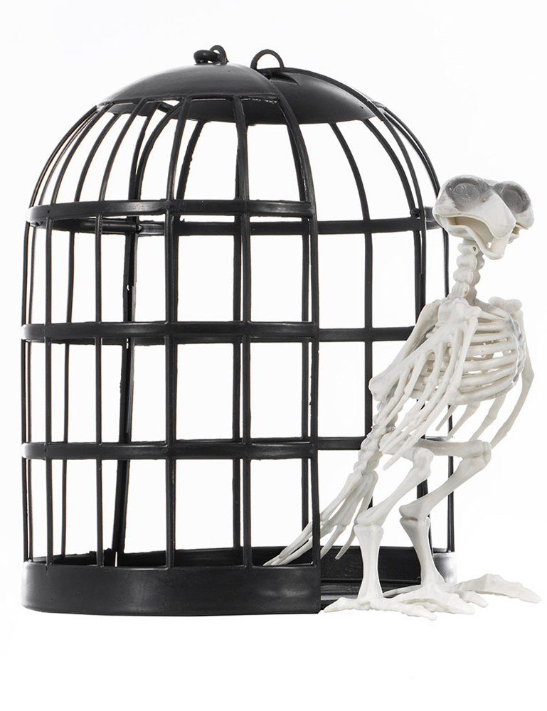 Dekoobjekt Gruseliger Skelett Vogel im Käfig, Halloween Deko