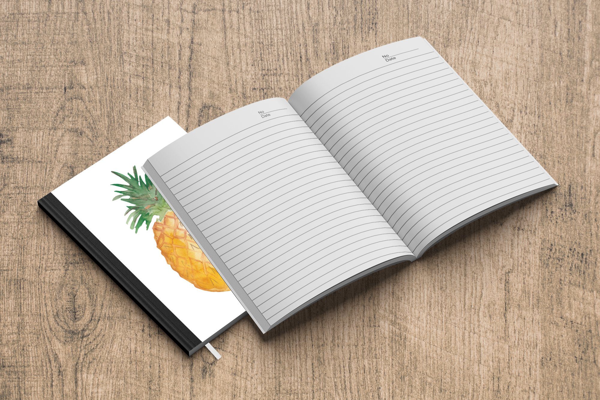 MuchoWow Notizbuch Ananas - Tagebuch, Journal, A5, - Notizheft, Haushaltsbuch Merkzettel, Aquarell Weiß, 98 Seiten