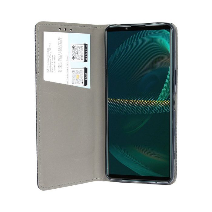 cofi1453 Handyhülle Elegante Buch-Sony Xperia 5 III Kunstleder Schutzhülle Handy Wallet Case Cover mit Kartenfächern Standfunktion Schwarz