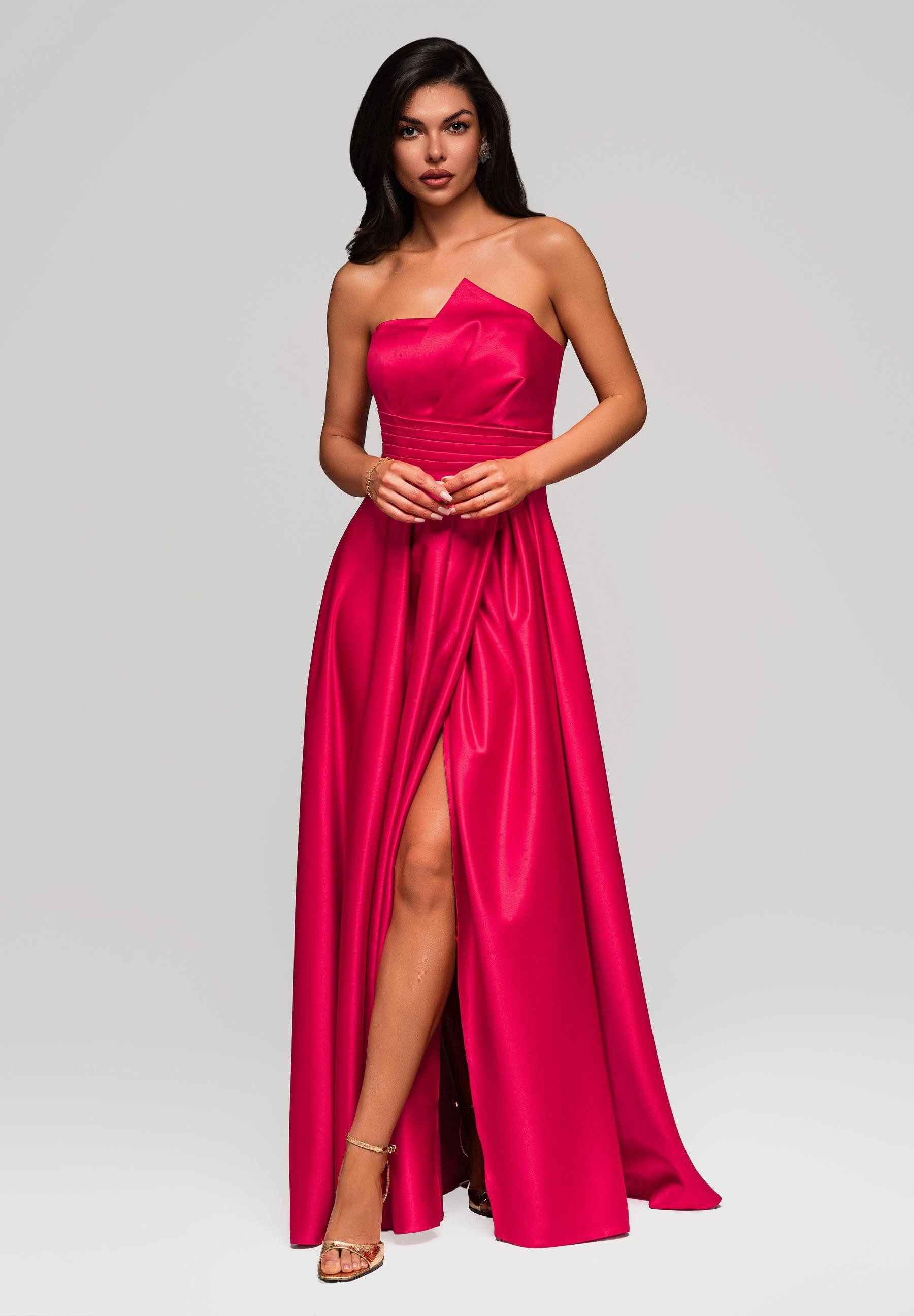 OMBRE Abendkleid Trägerloses Satinkleid mit hohem Schlitz