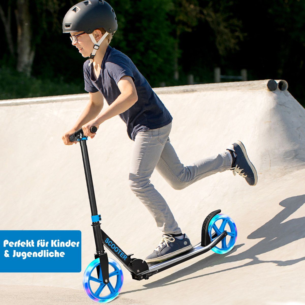 COSTWAY Cityroller Tretroller, mit 2 LED Rädern, klappbar
