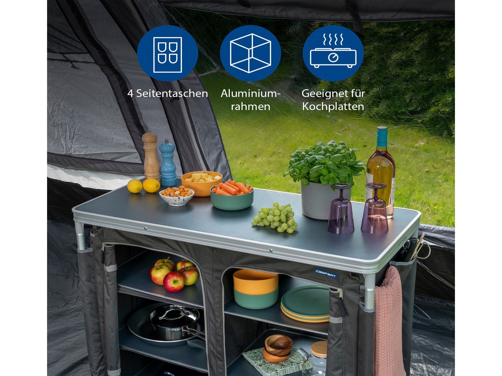 Campart Stoffschrank Camping Küchenbox für Aussen-Küche großer Outdoor-Schrank faltbar