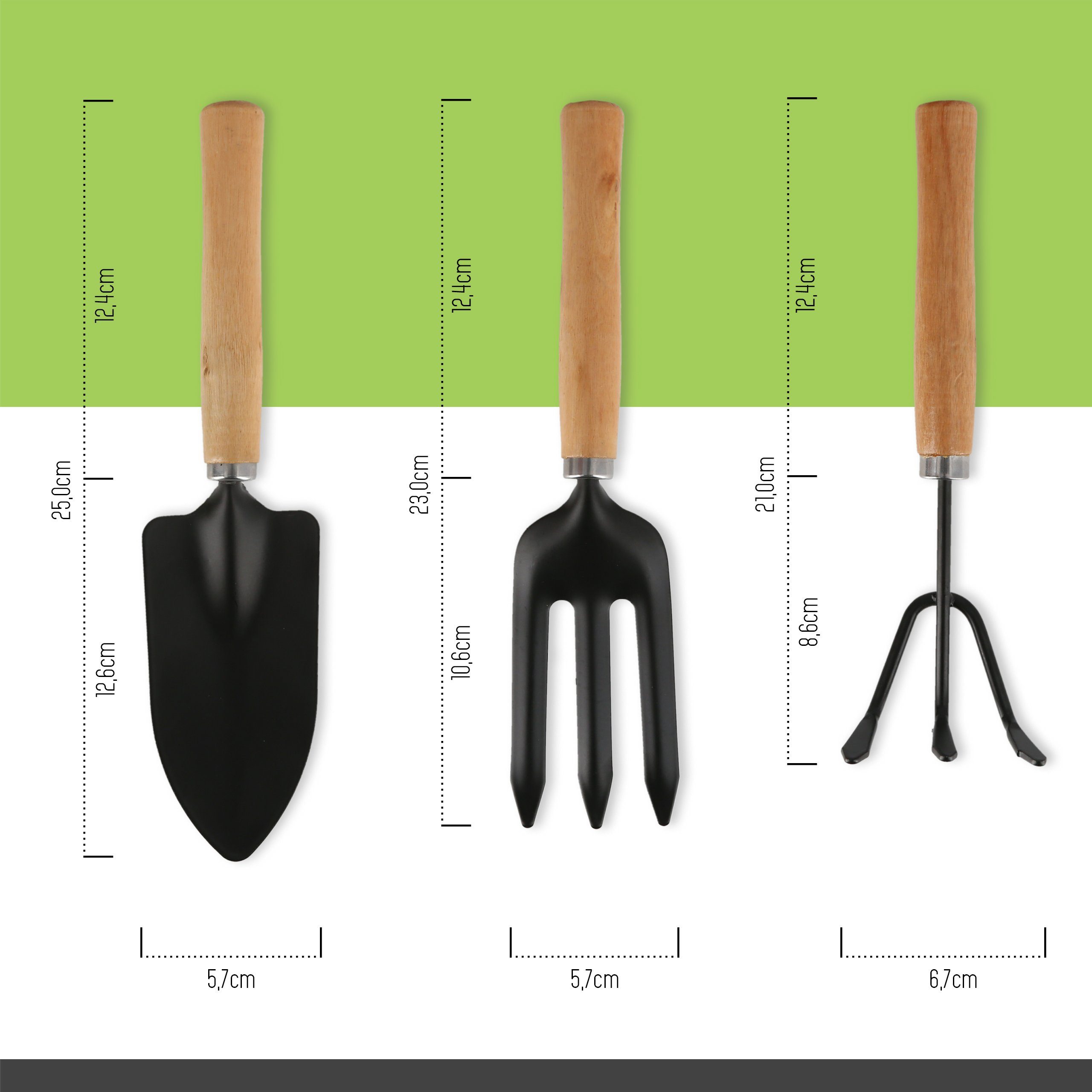 Lantelme Gartenpflege-Set für Gartenwerkzeug Grabpflege Balkonpflanzen Schrebergarten Blumentopf, Set 7 Teilig Tasche, Harke, Schaufel, Rosen- Gartenschere, Handschuhe