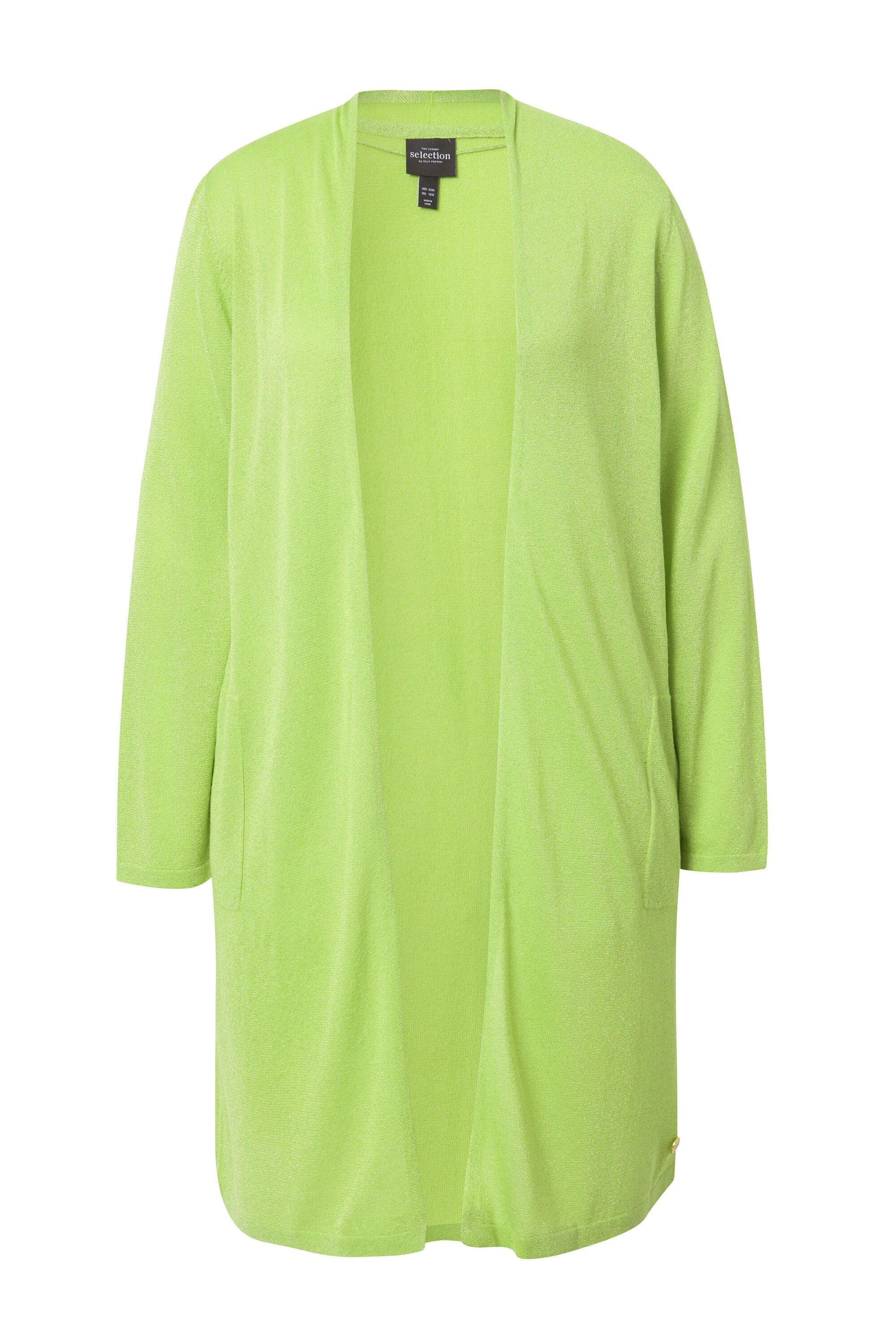 Ulla Popken Langjacke Long-Strickjacke offene Form V-Ausschnitt