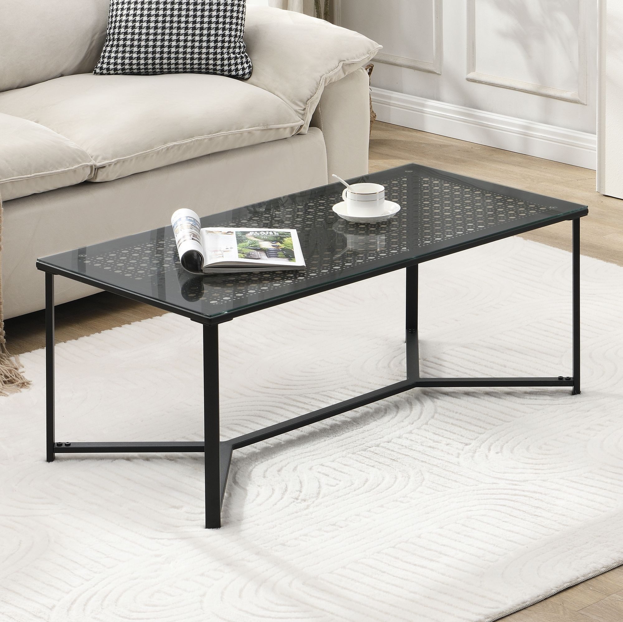 FINEBUY Couchtisch FB72735 Sofatisch Glas Metall 100 cm Wohnzimmertisch Rechteckig (Sofatisch Glas Rechteckig 100 cm Modern), Wohnzimmertisch Industrial, Metallgestell Modern