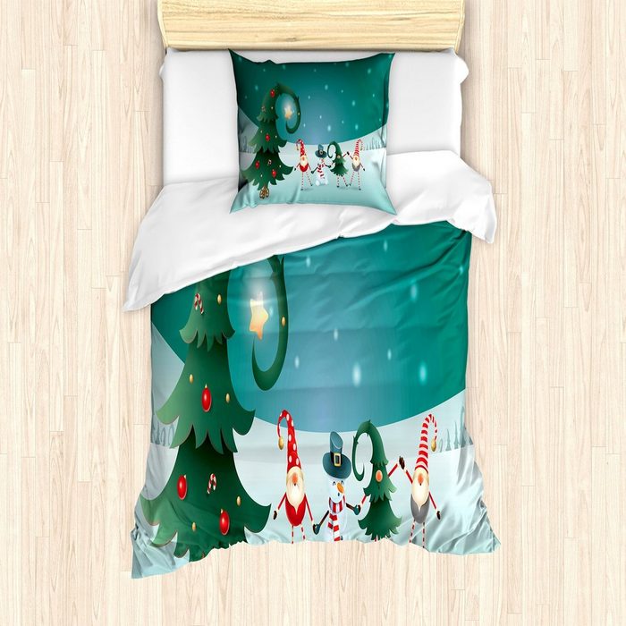 Bettwäsche Milbensicher Allergiker geeignet mit Kissenbezug Abakuhaus Microfaser Elf Freundliche Gnomes Winter-Szene