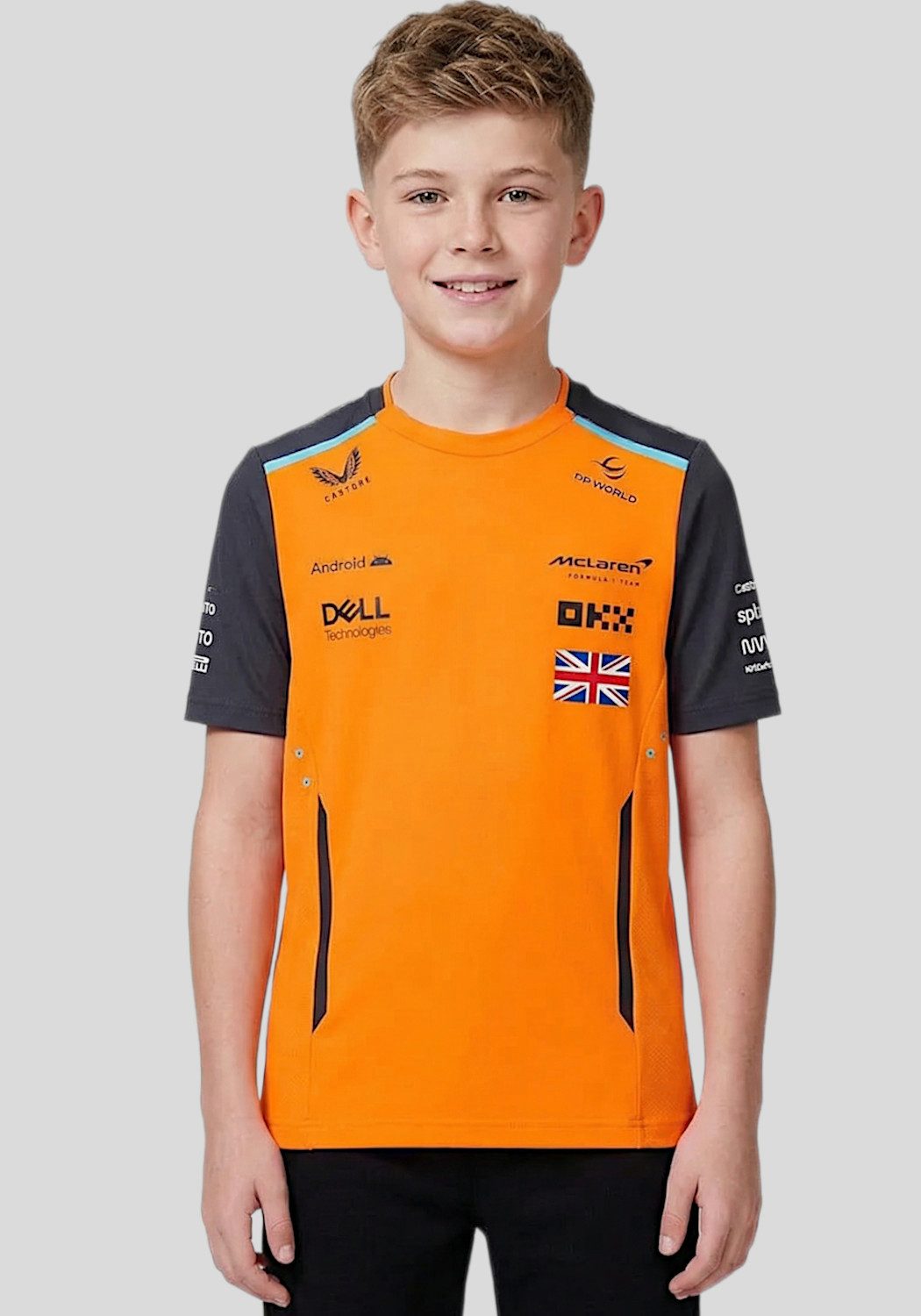 Castore T-Shirt McLaren Norris Formel 1 T-Shirt Kinder Set Up Motorsport Sportshirt Kindertrikot im original Fahrerdesign mit Logos