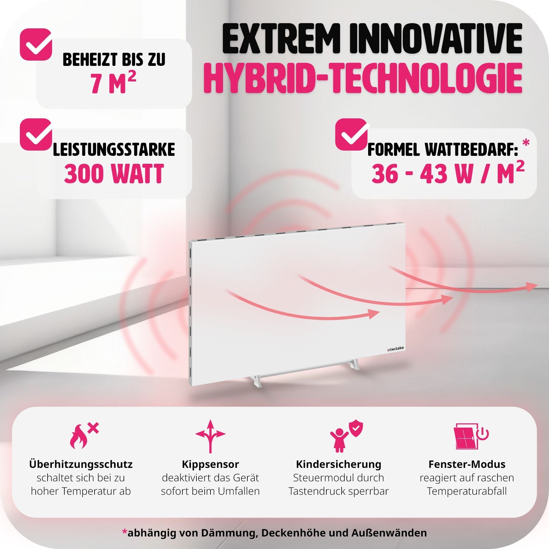 & Hybrid-Infrarotheizung mit tectake Thermostat Heizkörper Kippschutz