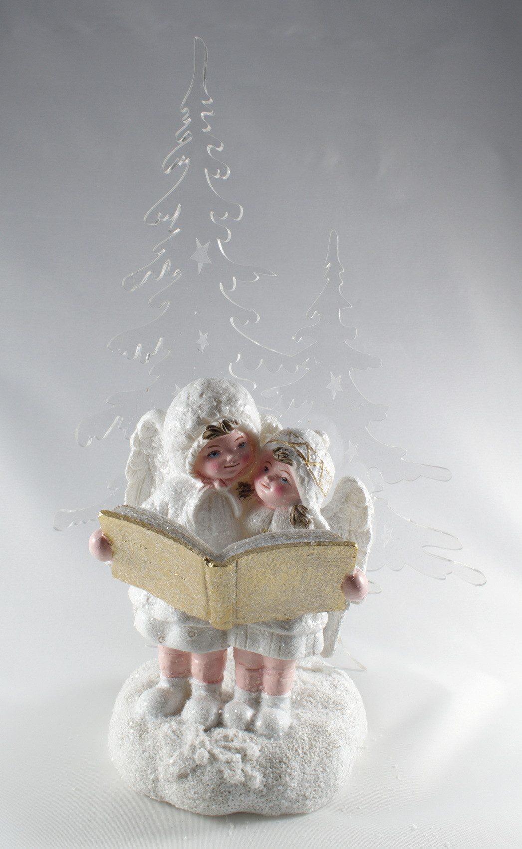 Kaufhaus le petit Weihnachtsfigur Deko Engel Paar Acryl Tanne LED Schutzengel Kind Skulptur Figur Objekt, Dekofigur, Dekoskulptur, Dekoobjekt aus Polyresin (Kunststein) + Acryl