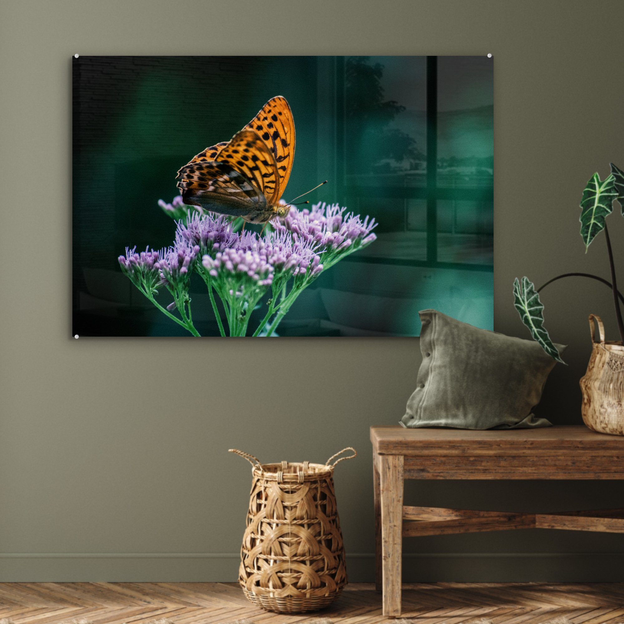 St), Schlafzimmer Porträt, Acrylglasbild MuchoWow Acrylglasbilder - Blumen & (1 Schmetterling - Wohnzimmer