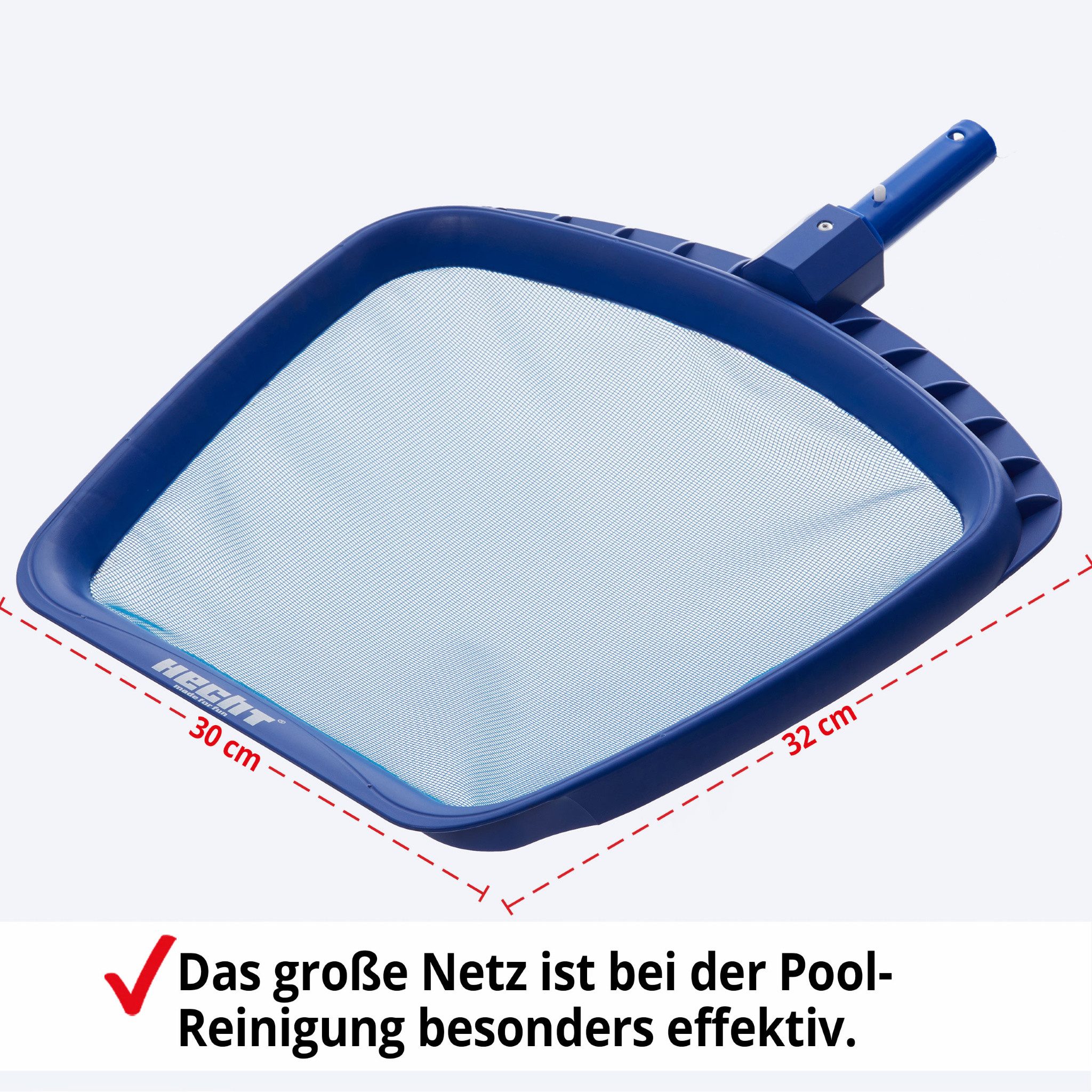 Hecht Kescher Pool Kescher mit Aluminium Teleskopstange bis 3,9 m (2-St), 320 x 300 mm Netz, 30 mm Aufnahmelippe
