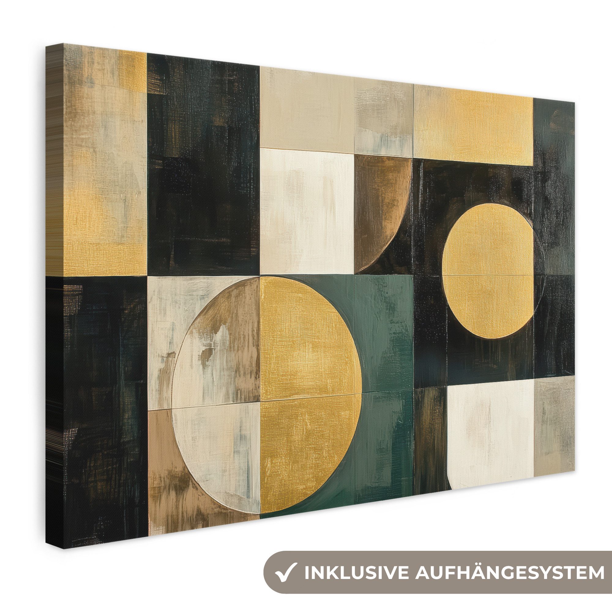OneMillionCanvasses® Leinwandbild Abstrakt - Gold - Bronze - Formen - Geometrisch, Fotodruck (1 St), Leinwand Bilder Klein, Wand Dekoration Aesthetic 30x20 cm