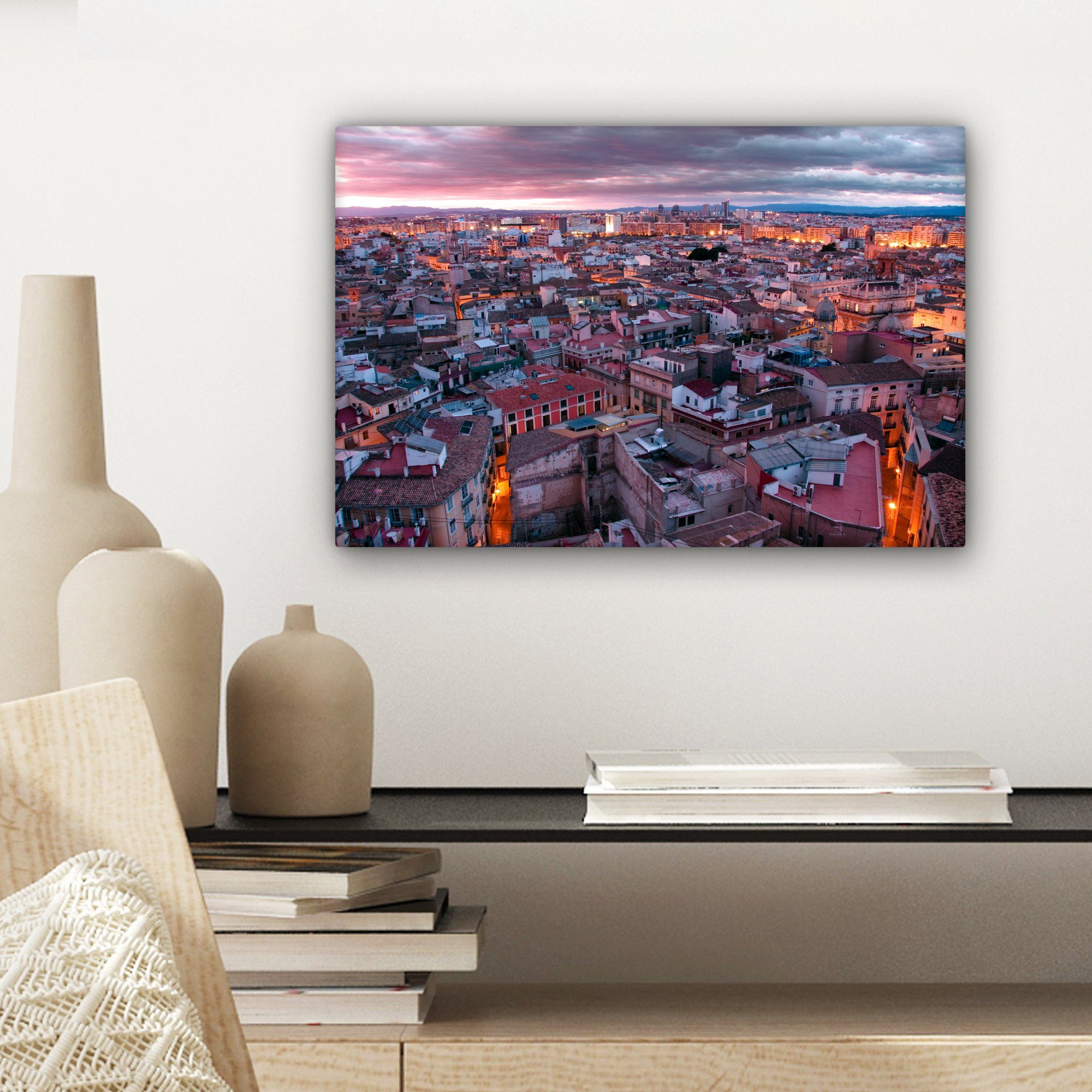 Leinwandbilder, St), - Aufhängefertig, (1 - Skyline Wanddeko, OneMillionCanvasses® Wandbild Leinwandbild Valencia, Stadt cm 30x20