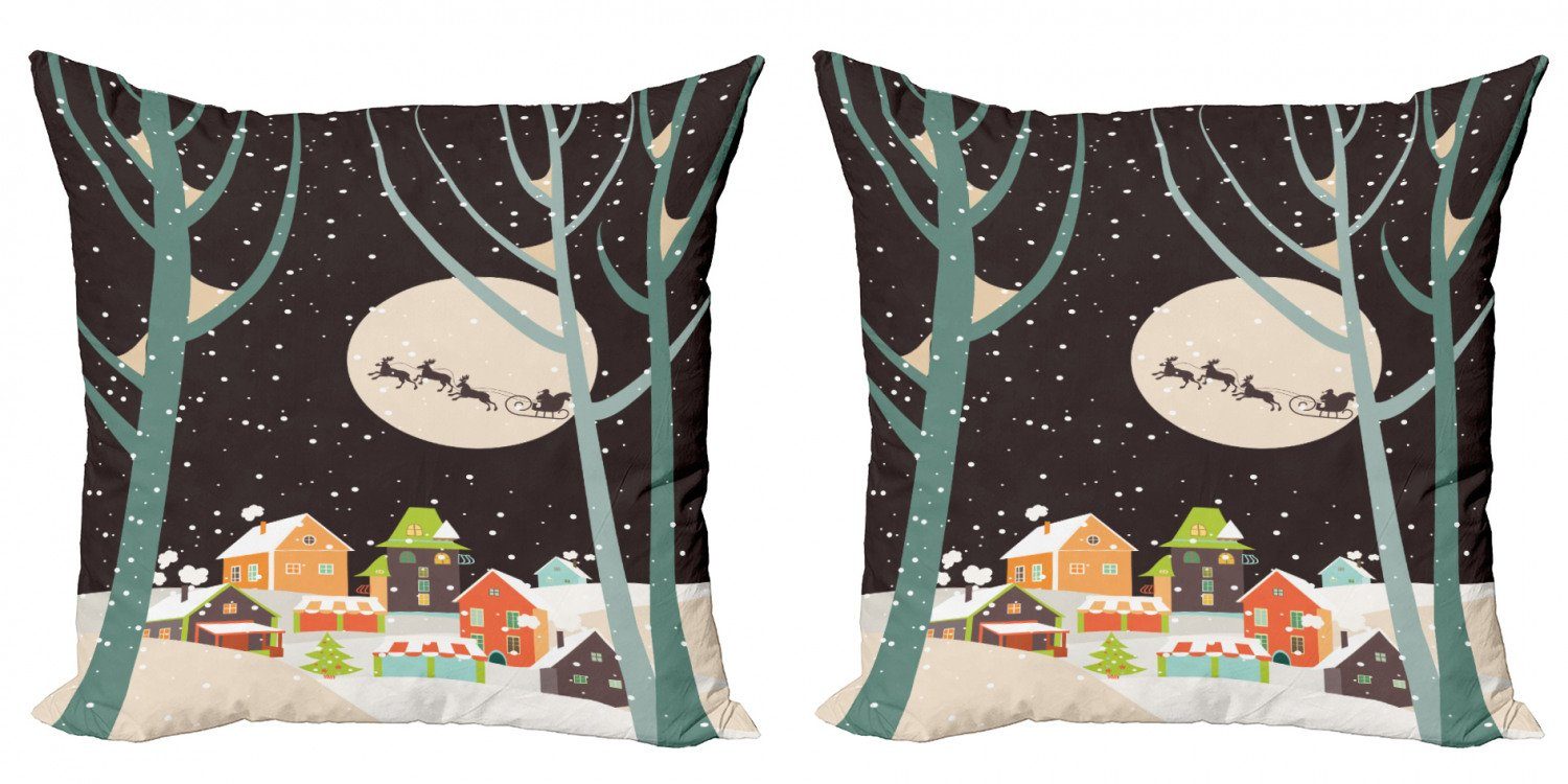 Sankt Rotwild-Stadt Stück), Accent Abakuhaus mit (2 Schnee Modern Kissenbezüge Digitaldruck, Doppelseitiger Weihnachten