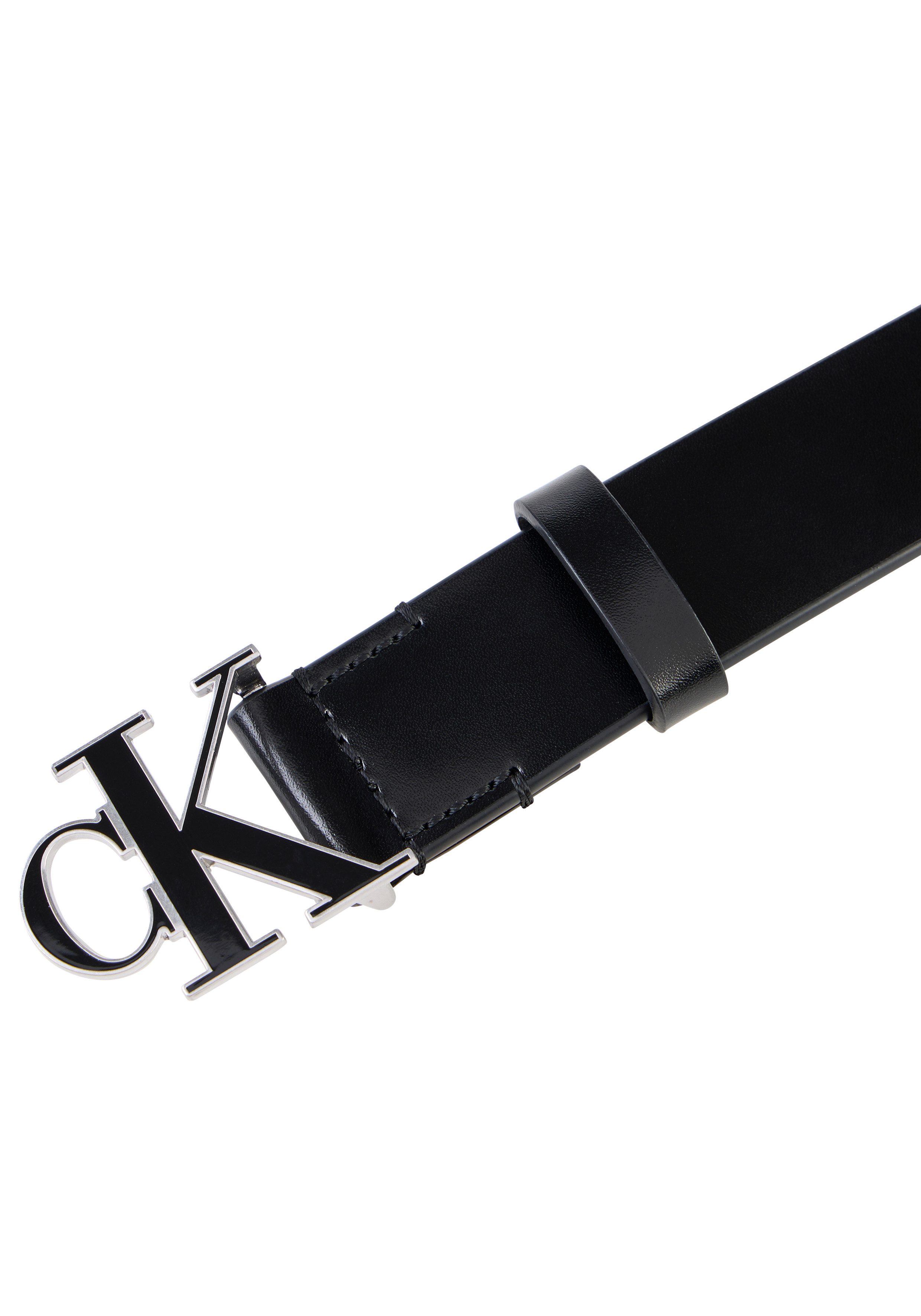 Calvin Klein Ledergürtel ROUND CK BUCKLE 30MM BELT INLAY Größenverstellbar mit Metallschließe