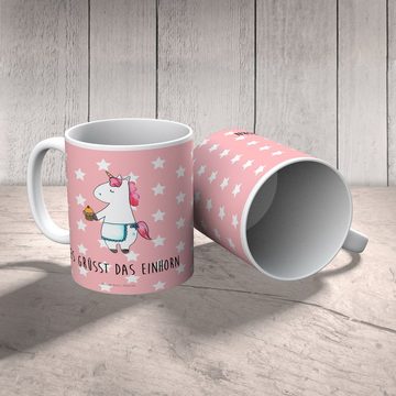 Mr. & Mrs. Panda Kinderbecher Einhorn Muffin - Rot Pastell - Geschenk, Pegasus, Backen, Kaffeetasse, Kunststoff, Mikrowellenbeständig