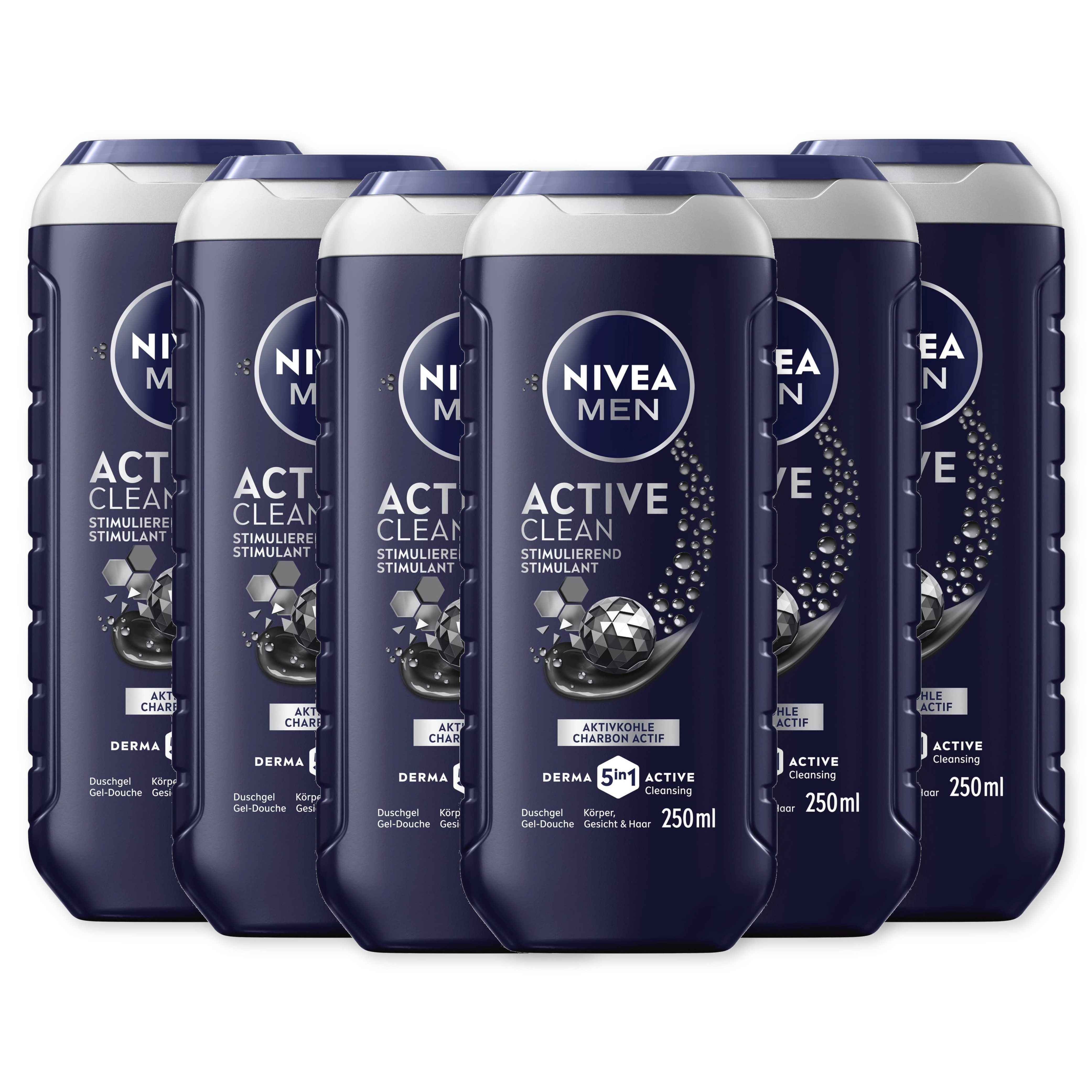 Nivea Men Duschgel Pflegedusche Active Clean 6 x 250ml, 6-tlg.