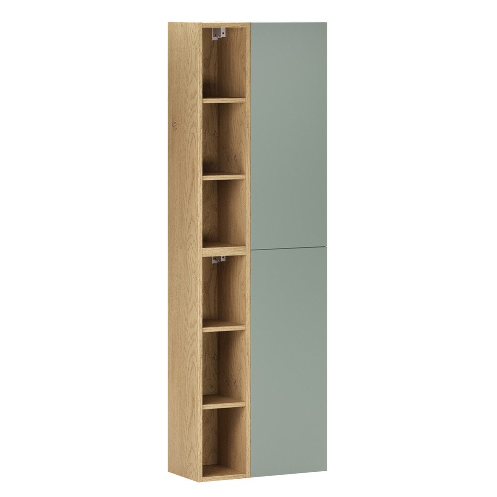Lomadox Hochschrank ALASSIO-56 50 cm breit in Grün matt mit Eiche, 2 Türen & 6 offene Fächer