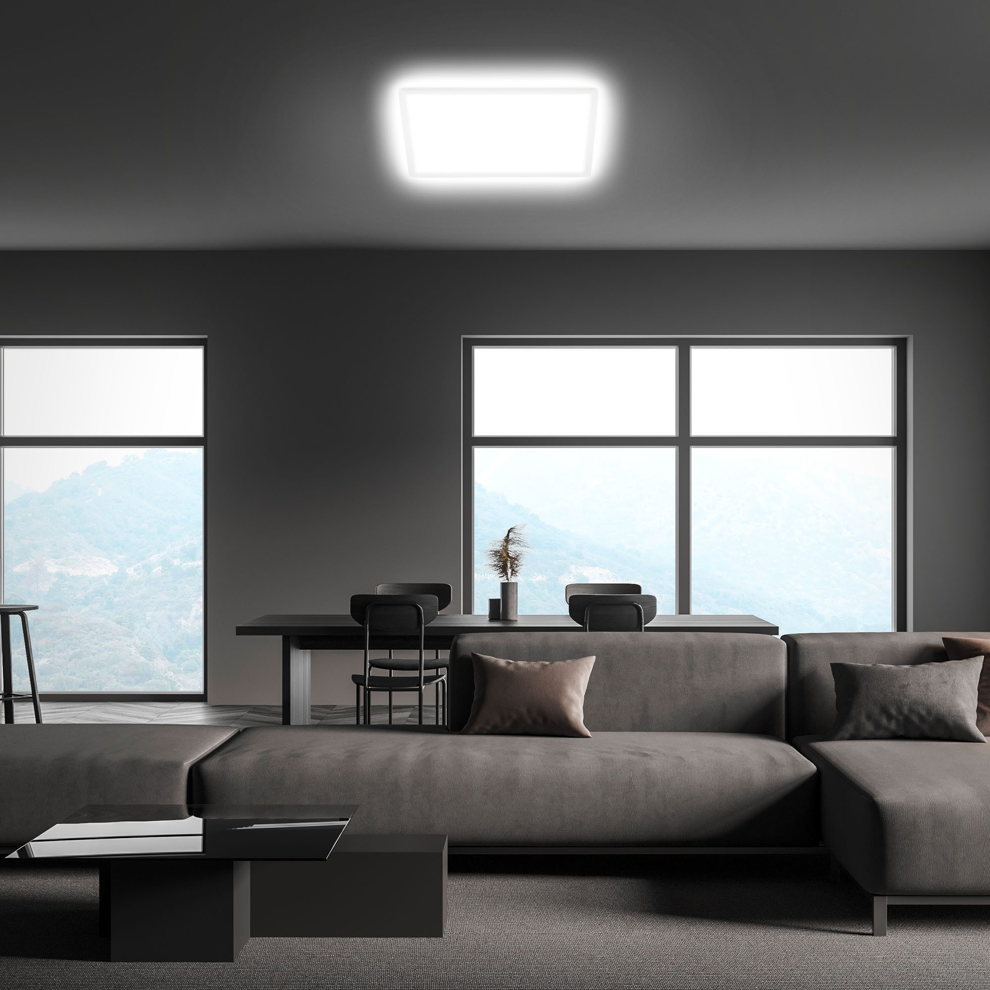 Briloner Leuchten LED Deckenleuchte Deckenlampe Panel Backlight-Effekt SLIM Ultraflach EEK, Standard, LED fest integriert, LED wechselbar, 4000K, Verschiedene Ausführungen, Schwarz/Weiß Wohnzimmer Schlafzimmer Küche