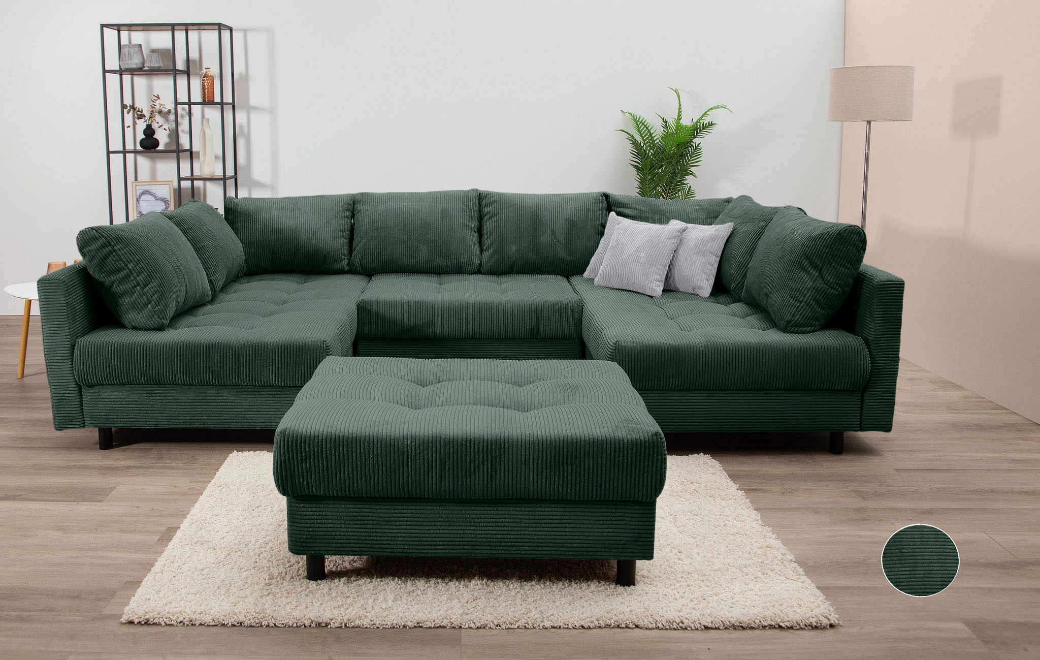 Home affaire Wohnlandschaft "Toni U-Form, B: 298 cm", mit Hocker & 3 Zierki günstig online kaufen