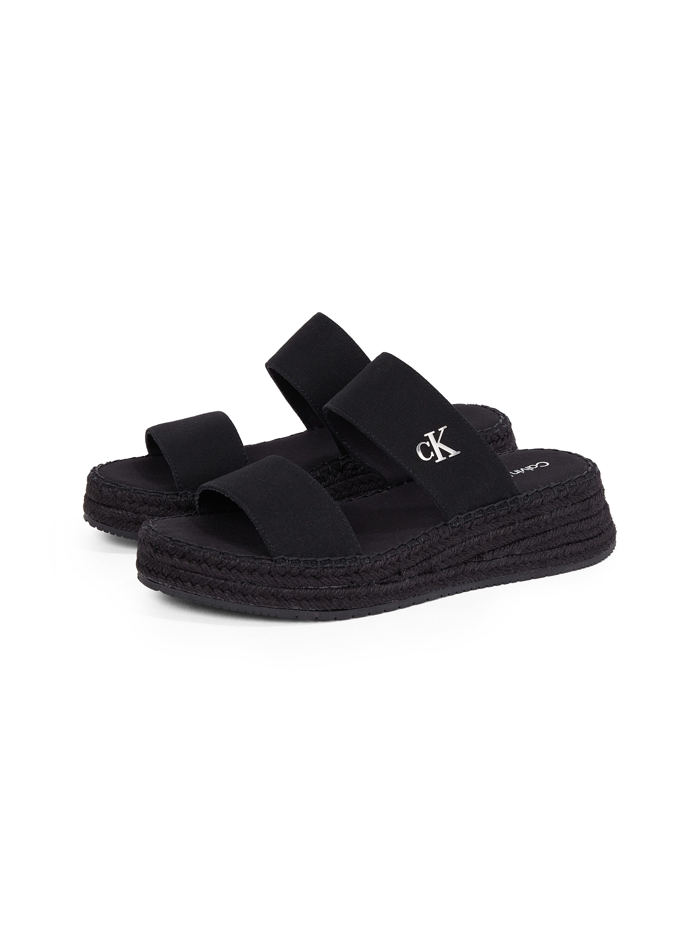 Calvin Klein Jeans SPORTY ROPE MG LTH WEBBING Pantolette, Sommerschuh, Schlappen, Pool-Slides, Strandschuh mit Bastbesatz