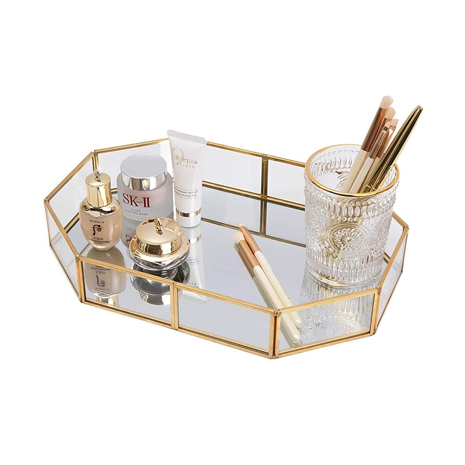 zggzerg Duschregal Verspiegeltes Tablett aus goldfarbenem Glas, Make-up Tab günstig online kaufen