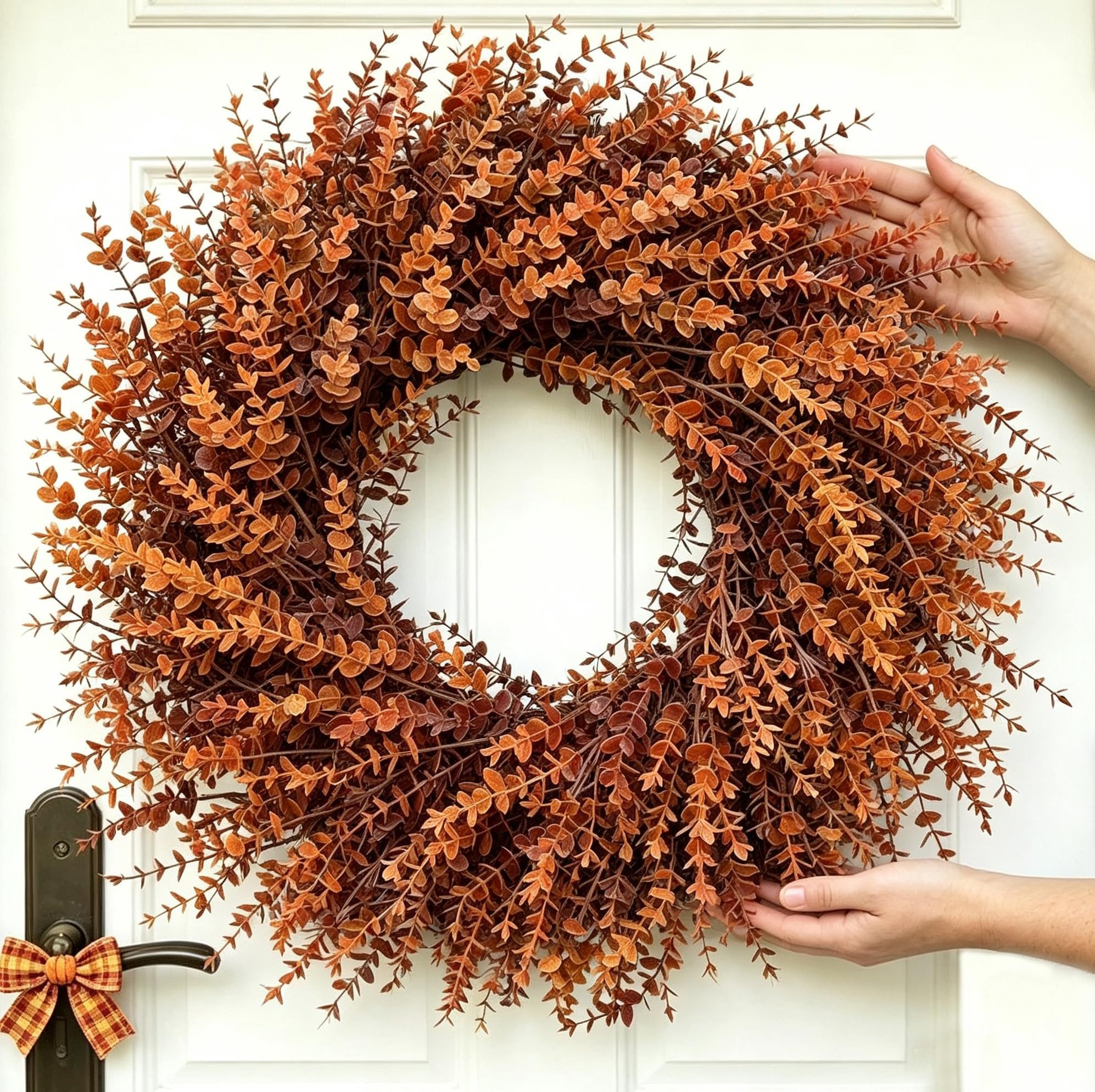 Sorvyzxn Dekokranz Großer künstlicher Eukalyptus-Herbstkranz (70 cm, Herbst-Orange), Künstlicher Herbstkranz Deko für Thanksgiving, Landhausstil – Bild 4 von 5