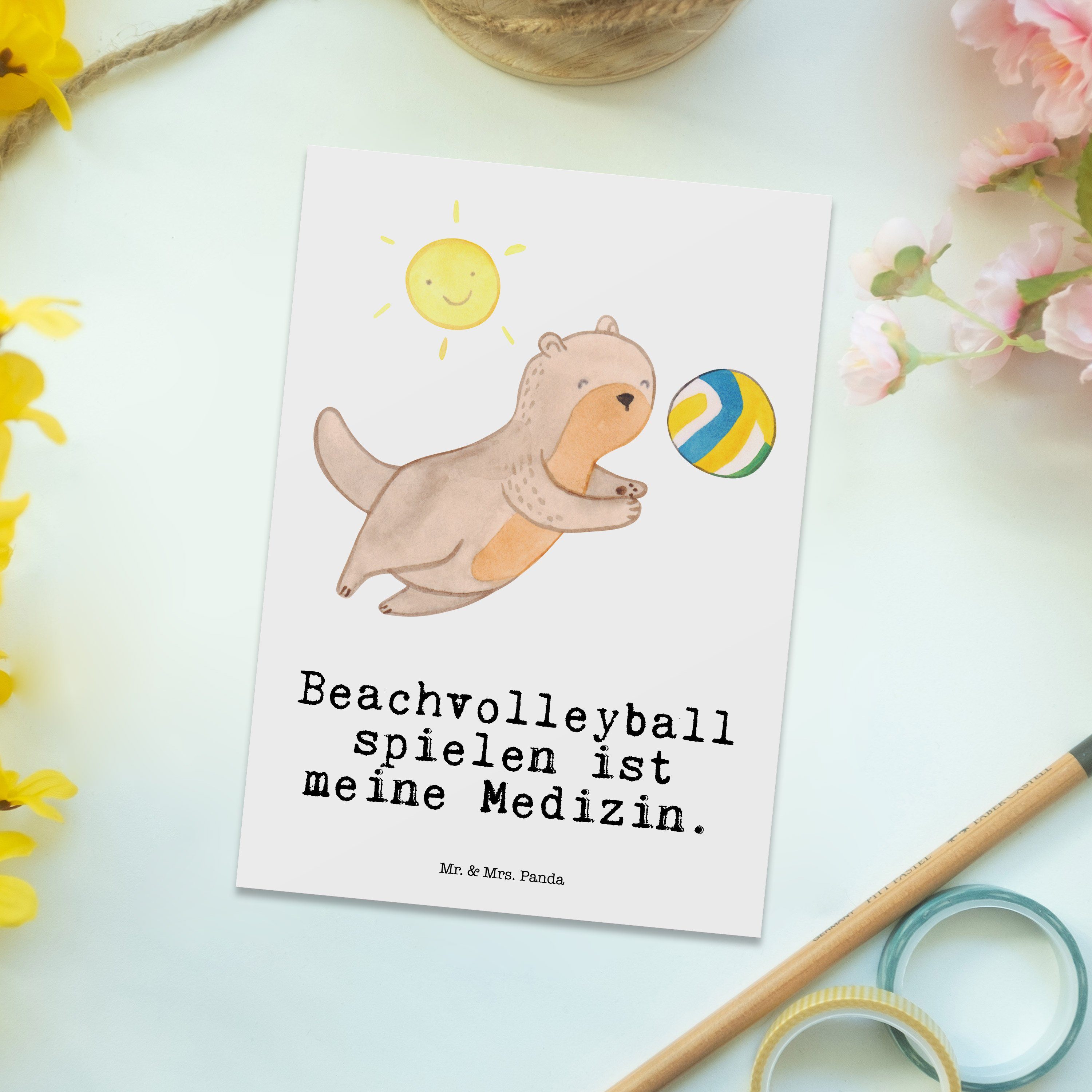- Sportart, Postkarte Mr. - & Medizin Geburtstag Panda Beachvolleyball Otter Mrs. Geschenk, Weiß