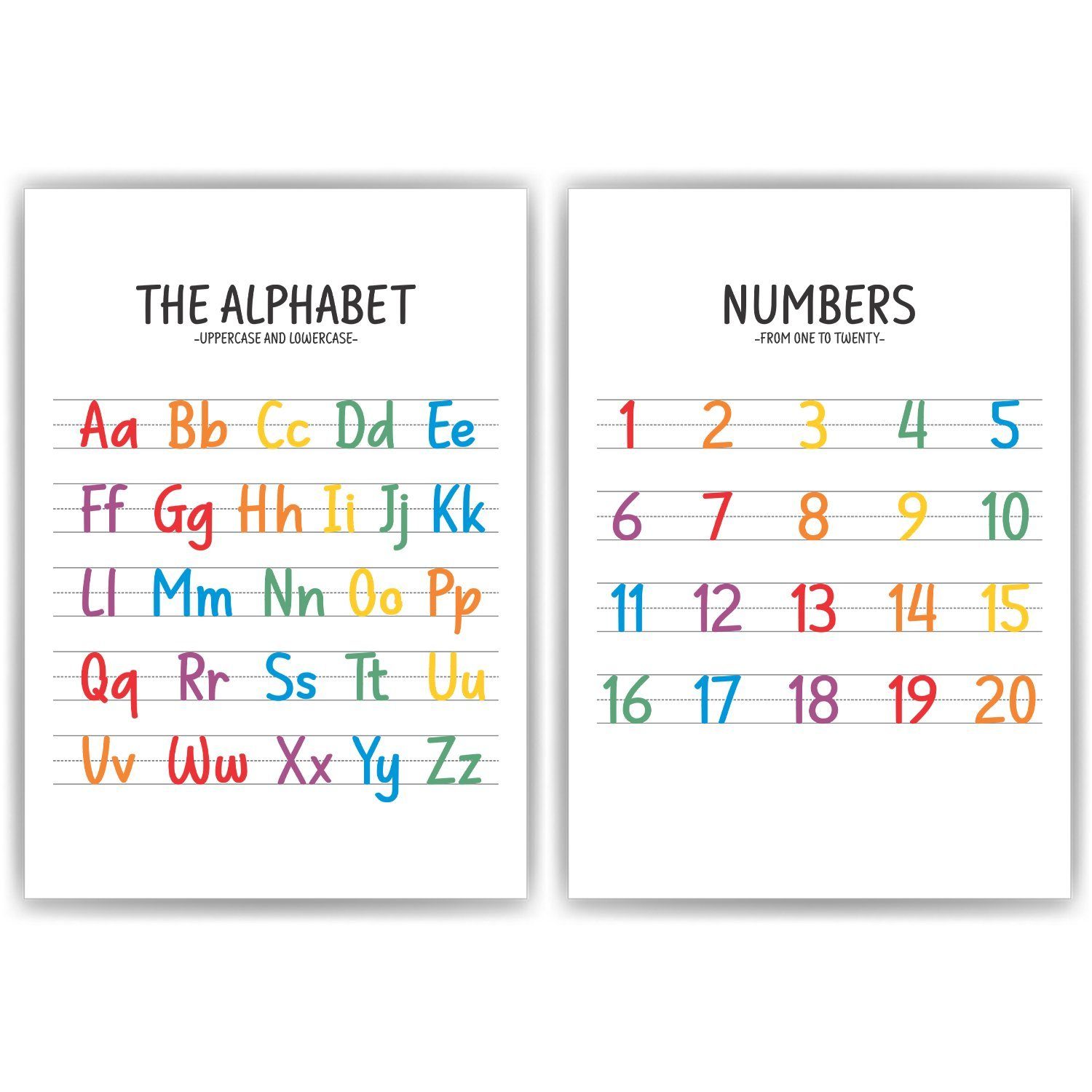 Englisch ABC Alphabet Set Zahlen Lernposter Buchstaben Tigerlino 2er Poster