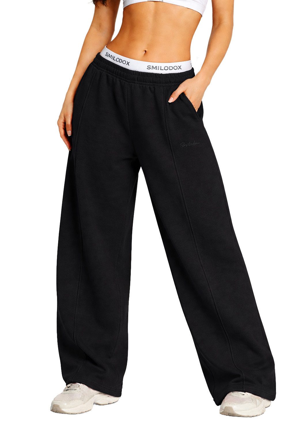 Smilodox Jogginghose Damen Siara, Bequeme Freizeithose mit Seitentaschen Trainingshose mit verstellbarem Beinabschluss