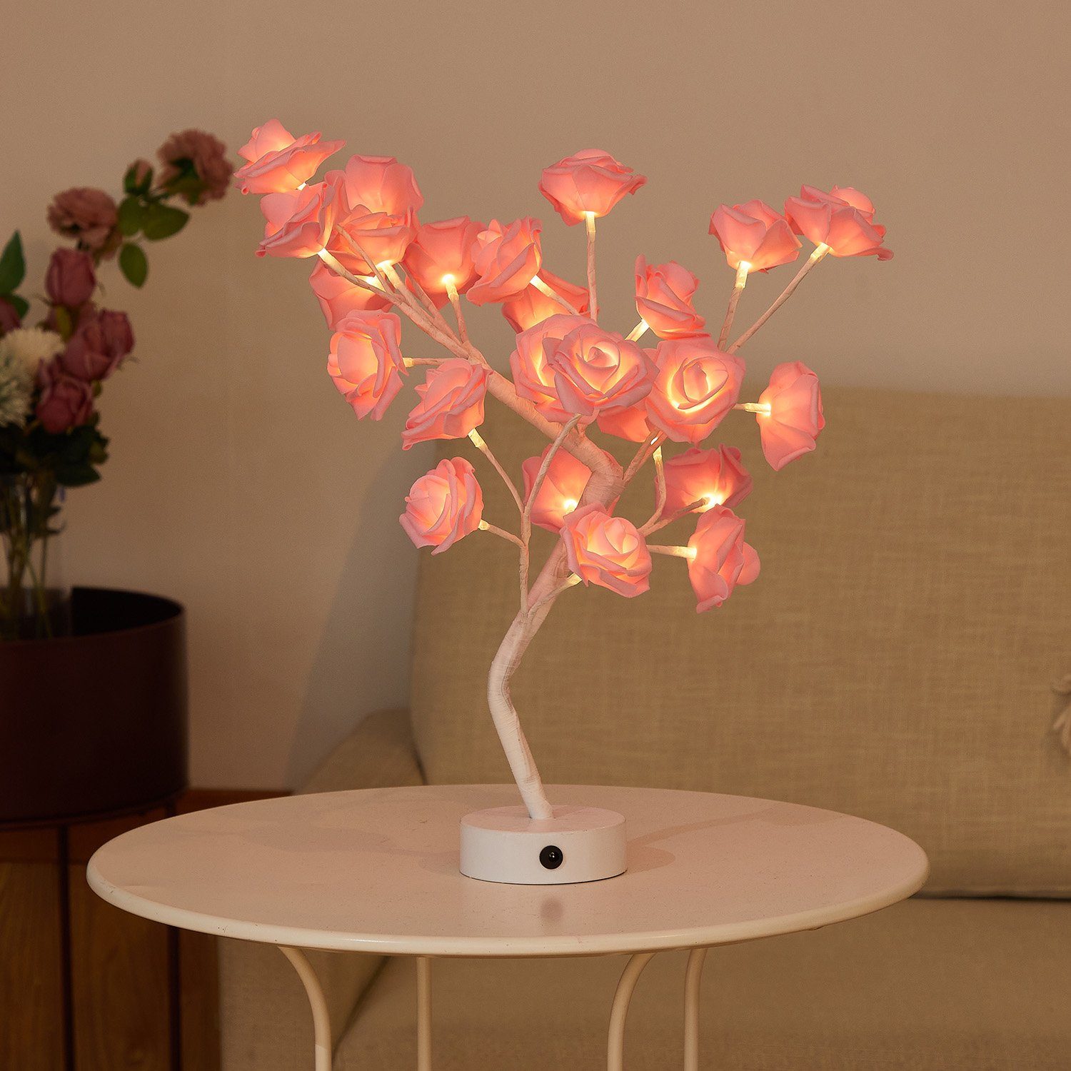 Rosnek LED Tischleuchte LED Tisch-Bonsai-Baum Nachtlicht, Künstliche Rose Blume, Warmweiß, Home Hochzeit Party Dekor,Valentinstag Geschenk