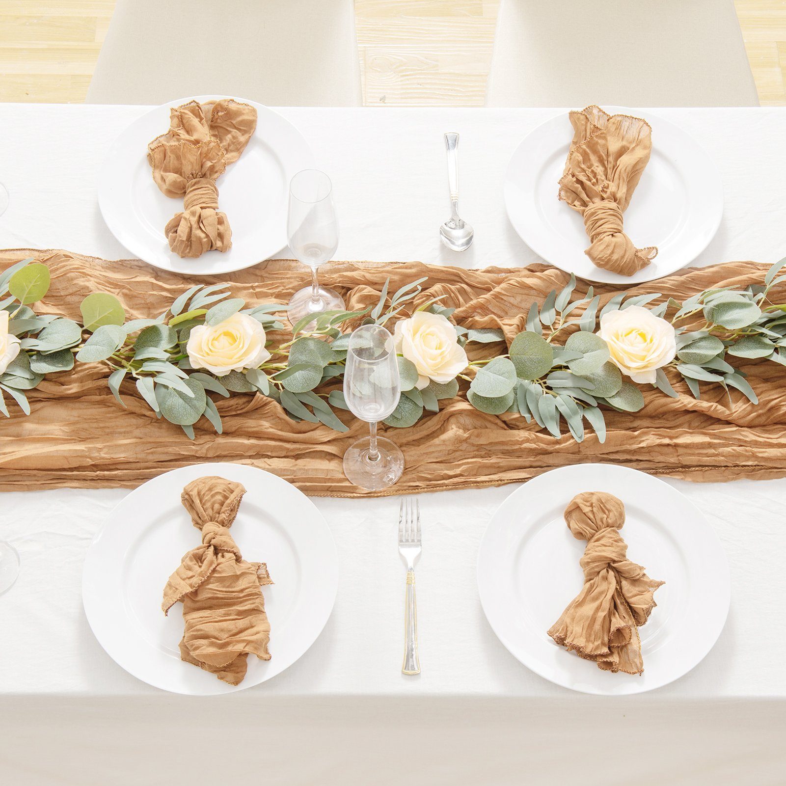 FUROKOY Tischläufer rustikaler Gaze-Tischläufer, Seihtuch, halbdurchsichtiger Stoff, Tischdecke für Boho-Hochzeit, Geburtstagsfeier, 90 x 400 cm