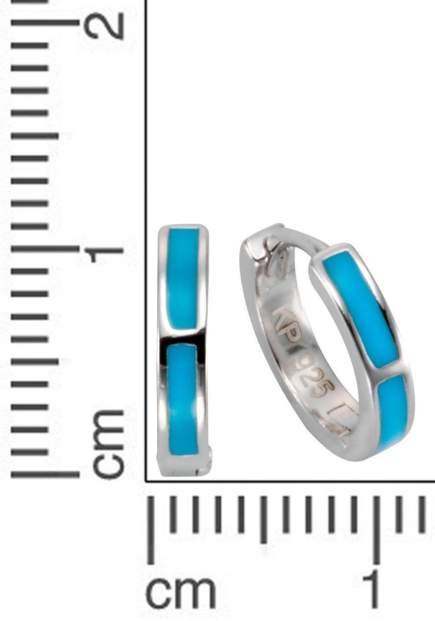 Firetti Paar Creolen Schmuck Geschenk Silber 925 Klappcreole silber-blau, mit Streifen aus blauem Lack – Bild 2 von 3