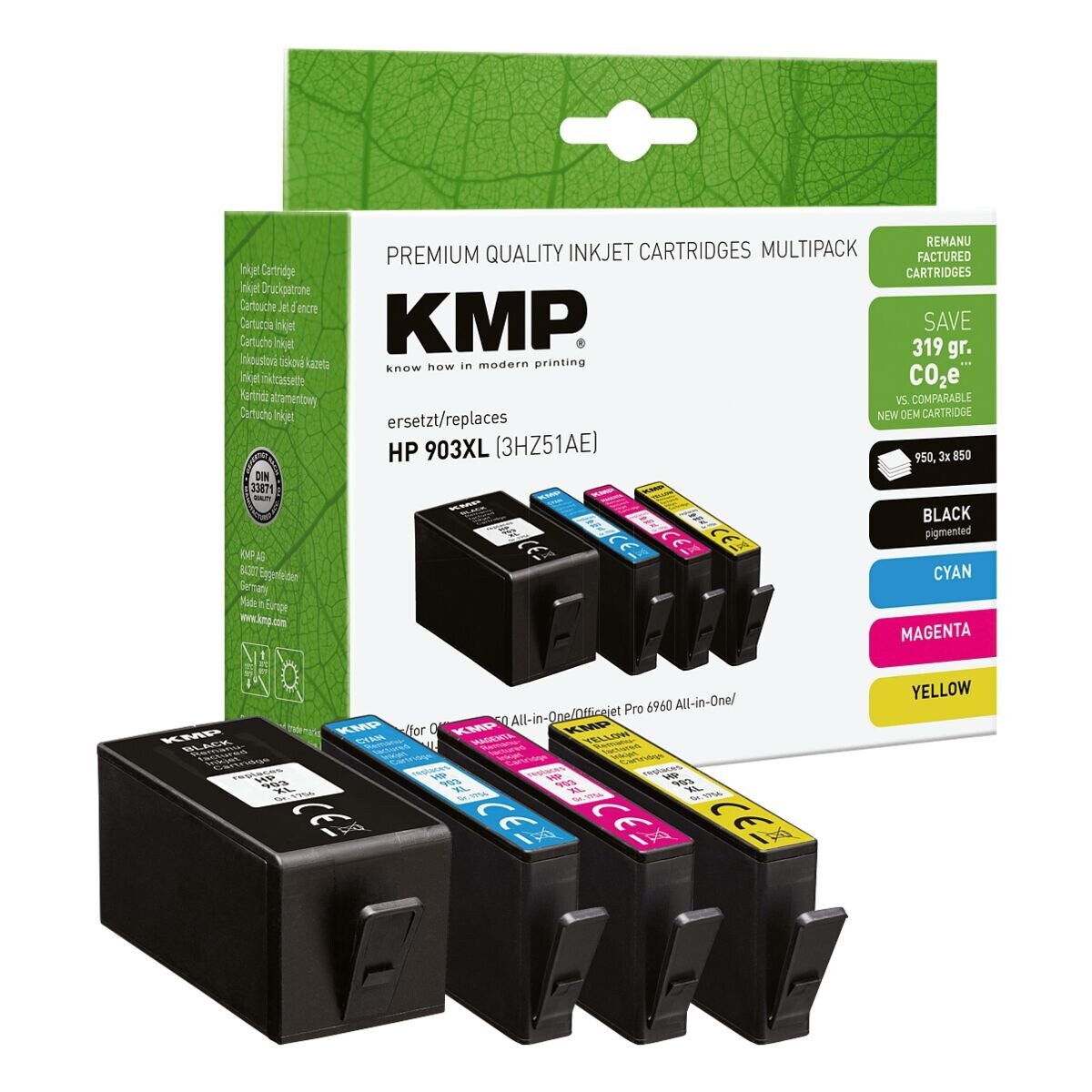 KMP Tintenpatrone (Set, 4-tlg., ersetzt HP »3HZ51AE« Nr. 903XL, schwarz, cyan, magenta, gelb)