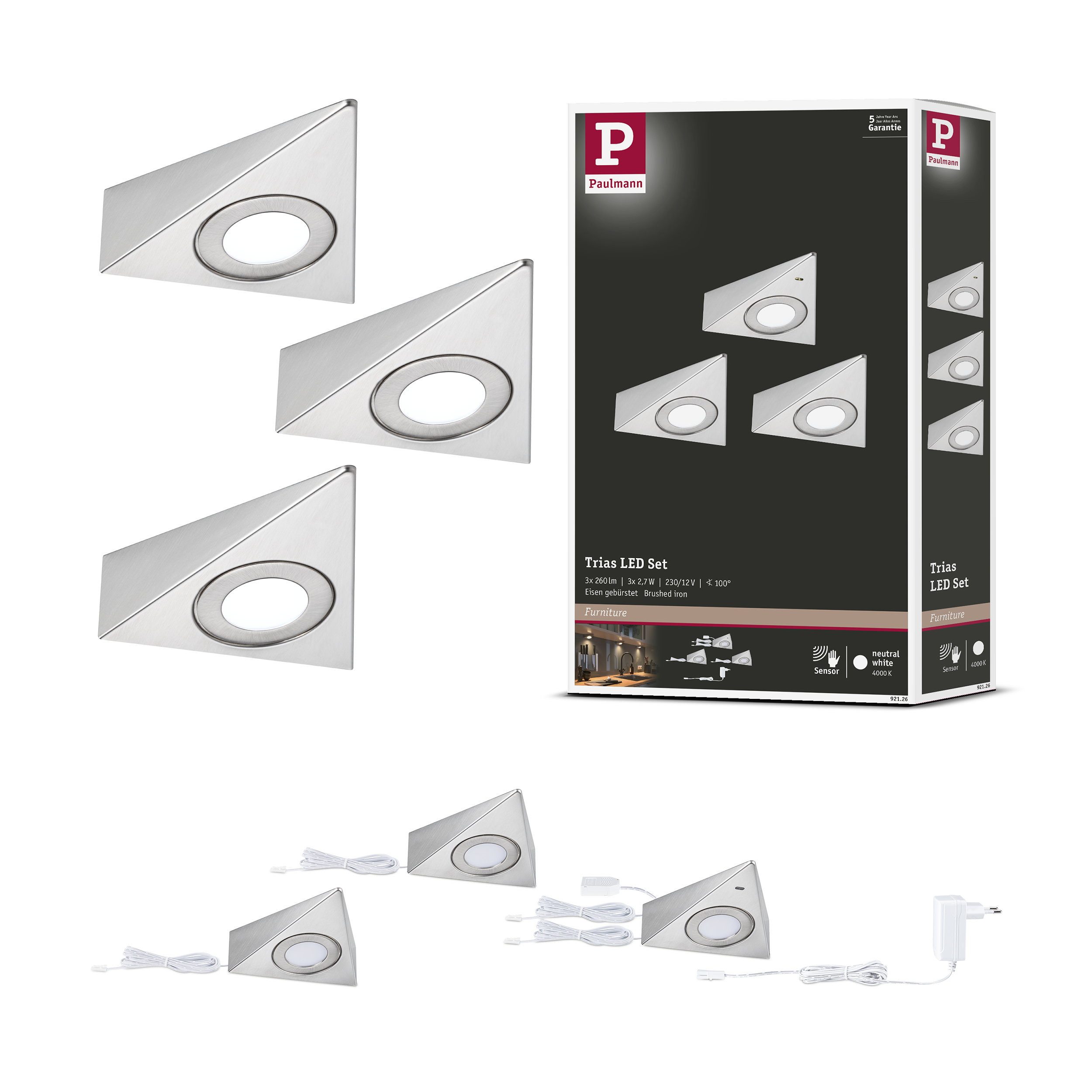 Paulmann LED Unterbauleuchte LED Unterschrankleuchte Trias Näherungsensor 3er-Set 3x2,7W 135x132 mm