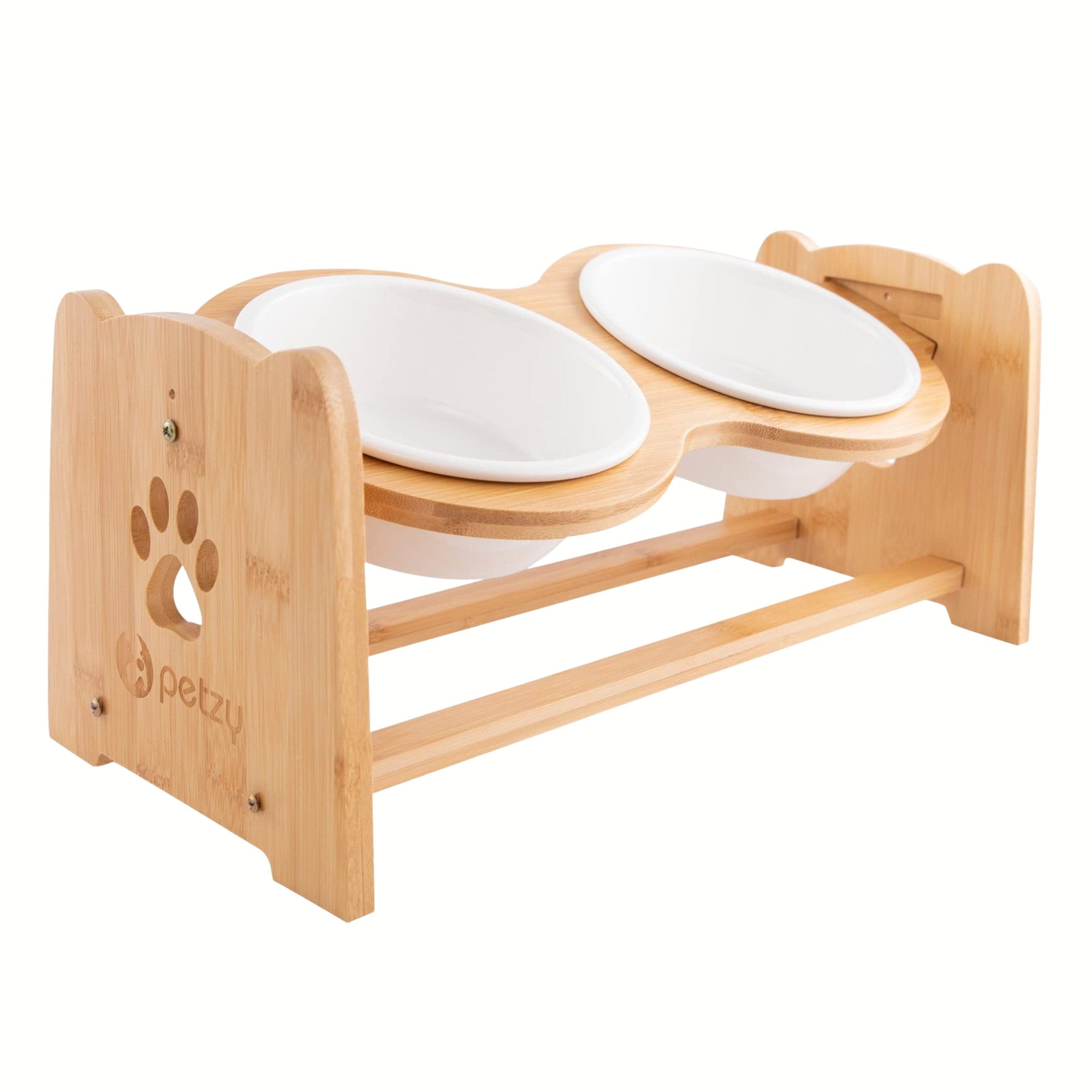 Petzy Napf-Set Premium Katzennapf und Hundenapf erhöht & verstellbar, Keramik, Näpfe aus Keramik, Napfunterlage verfügbar, 350 - 1200 ML