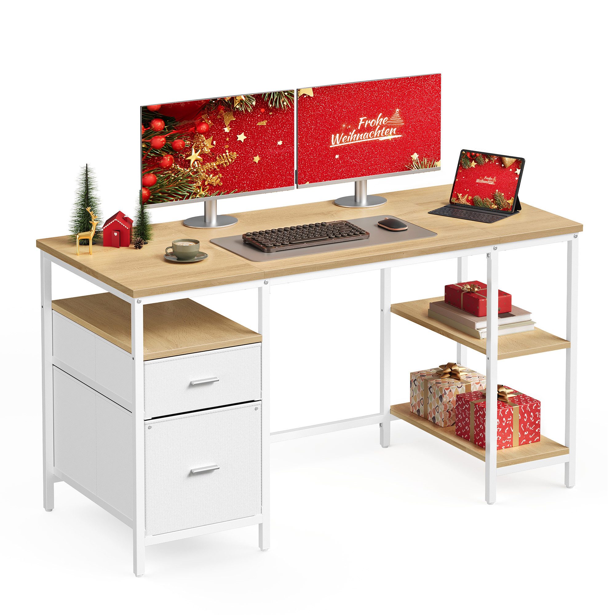 VASAGLE Schreibtisch Computertisch, Bürotisch, mit 3 Ablagen, 2 Schubladen, günstig online kaufen