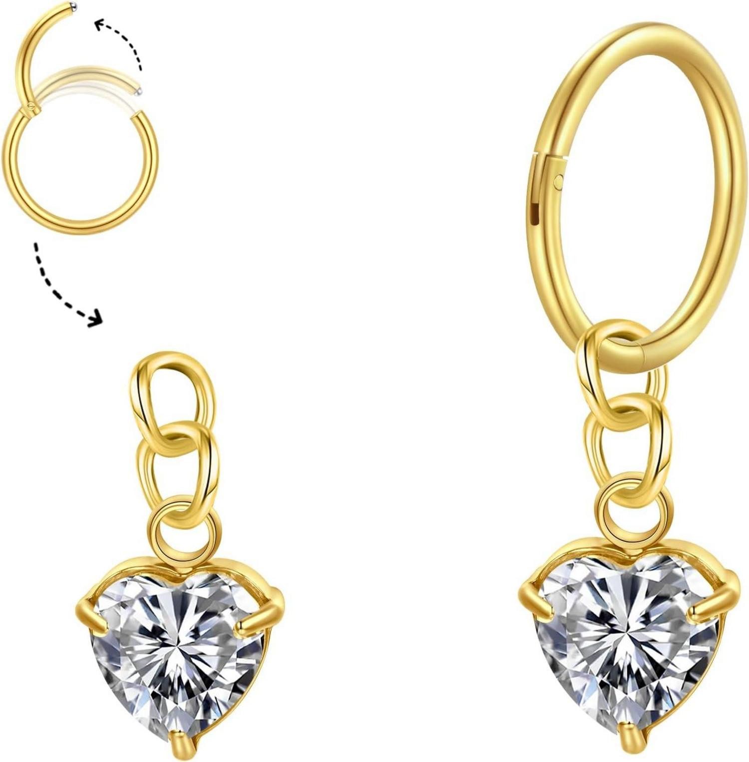 FunZing Bauchnabelpiercing Bauchnabelpiercing Silber Gold Dangle Herz Schmetterling CZ 14G 10MM