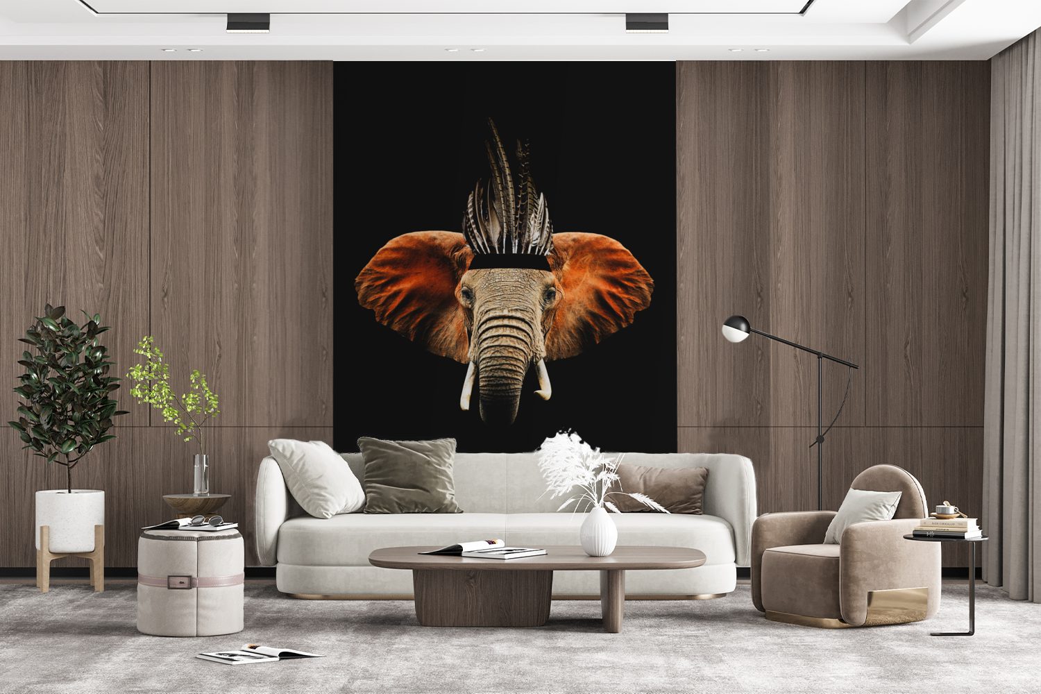 Montagefertig Wohnzimmer, St), (3 Schwarz für Kopfschmuck, Indischer MuchoWow Vinyl Elefant Tapete - Wandtapete Fototapete bedruckt, - Matt,