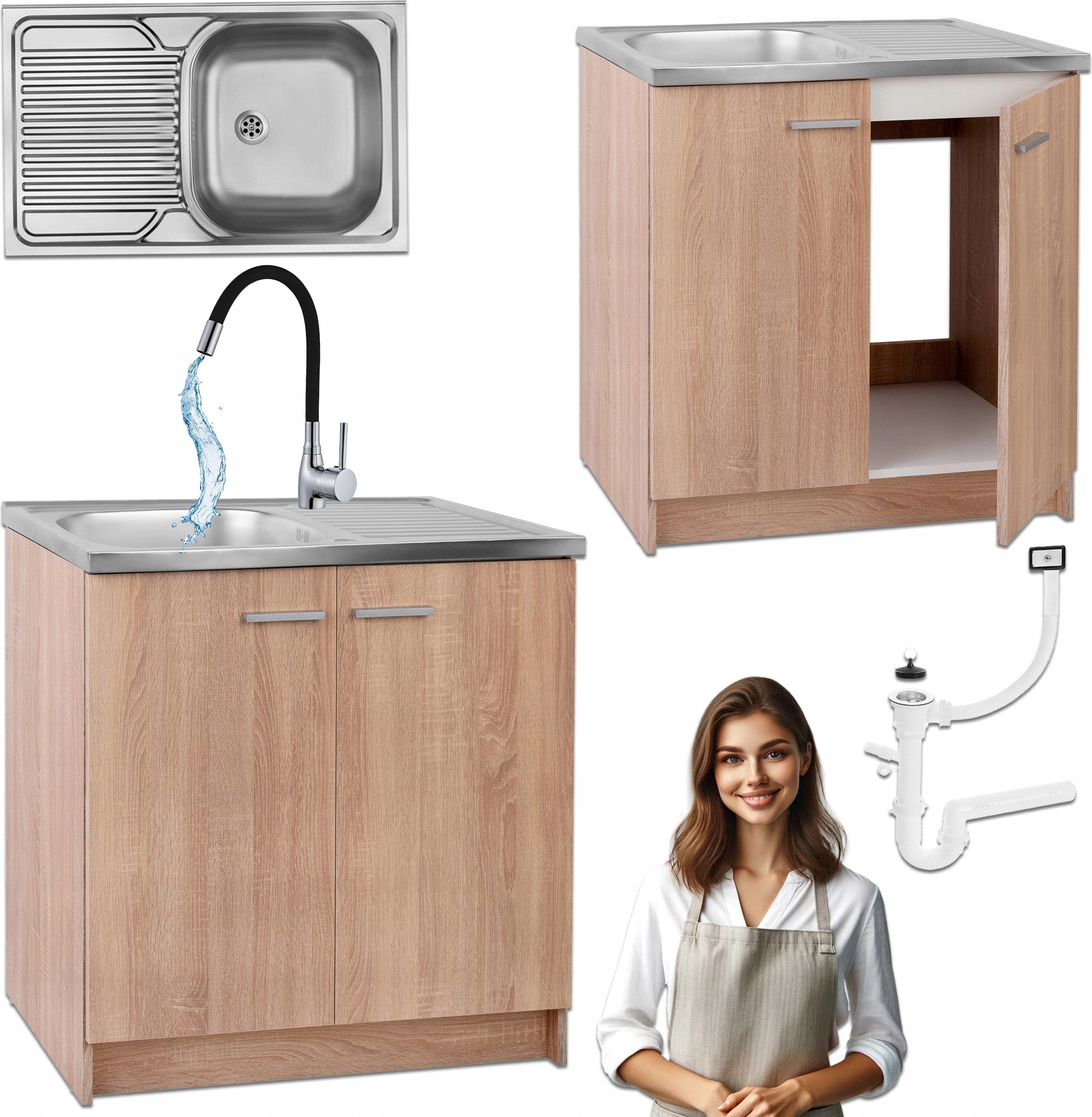 STAMAR Spülenschrank Küchenschrank 80cm Sonoma Spüle Abtropf Armatur Schwar günstig online kaufen