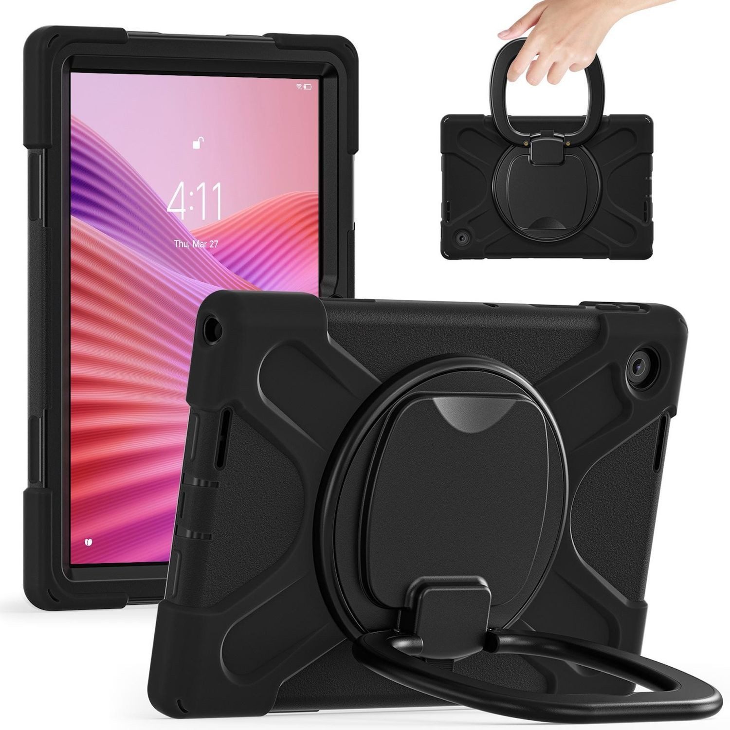 Wigento Tablet-Hülle Für Lenovo Tab M10 4. Gen / Tab 10.1 2025 Hybrid Hülle Halterung Gurt, Hybrides Smart Case mit Schultergurt und 360 Grad Drehfunktion