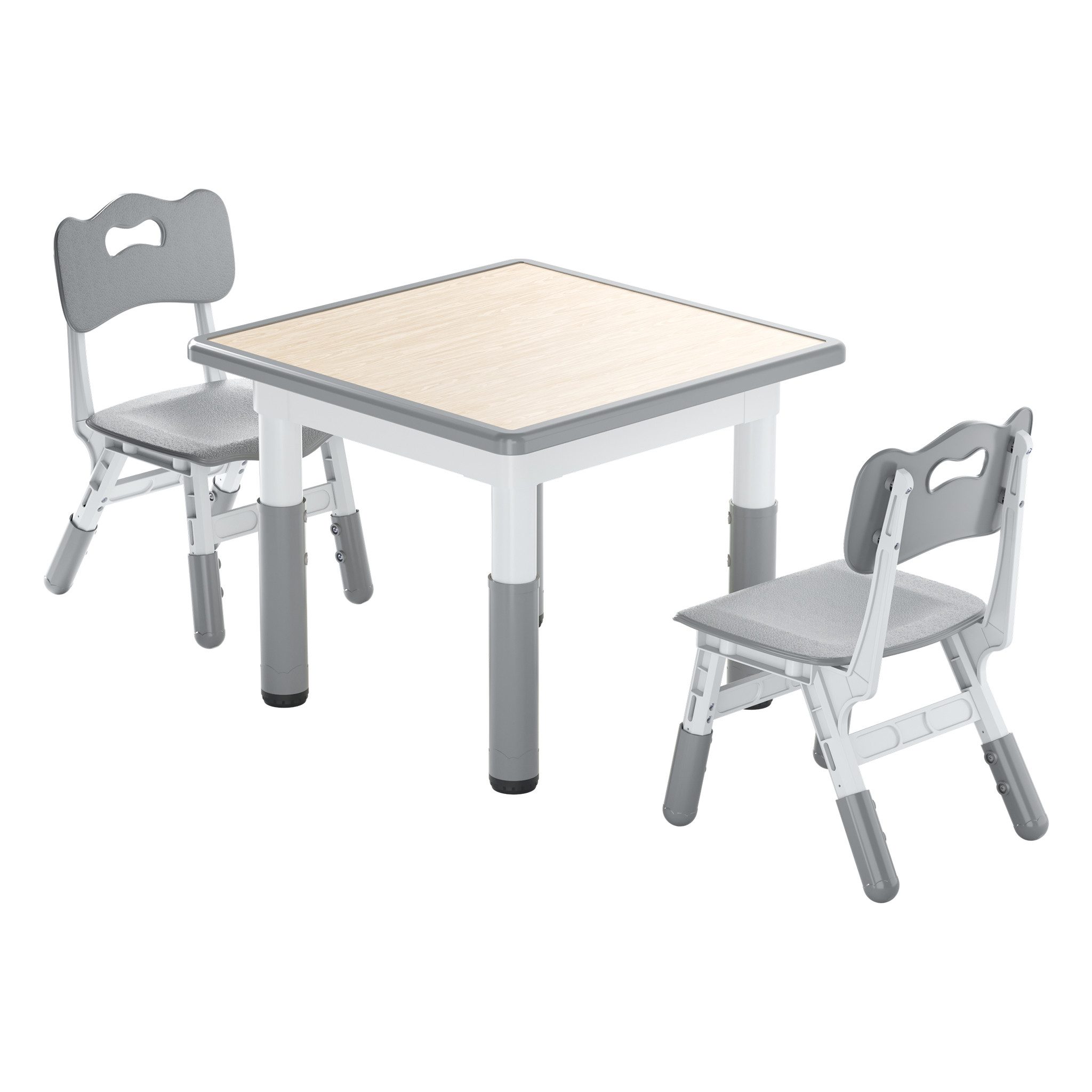 Kindersitzgruppe Kindertisch 2 Stühlen Set Höhenverstellbar Kinder Tisch Stuhl Set,Grau