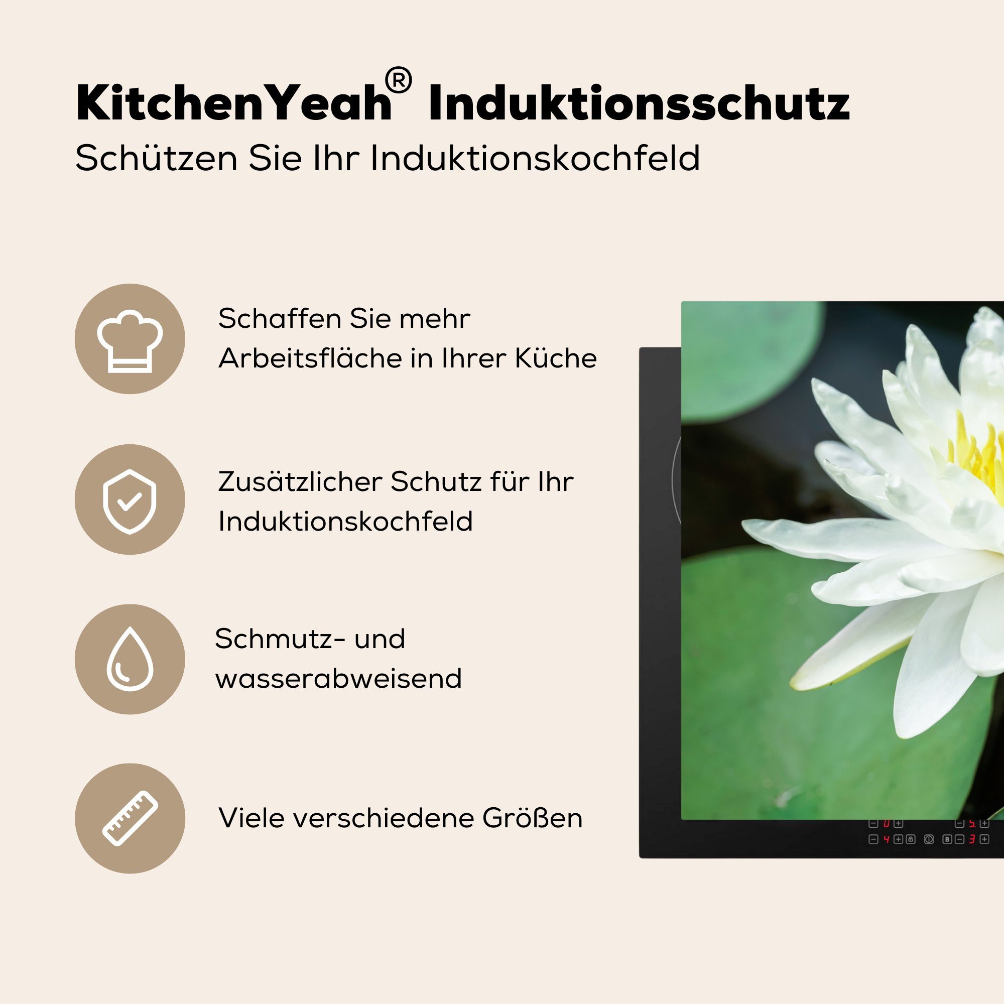 MuchoWow Herdblende-/Abdeckplatte Libelle Induktionskochfeld Vinyl, 81x52 Lotus, für cm, die tlg), weißem auf küche, Schutz (1 Ceranfeldabdeckung