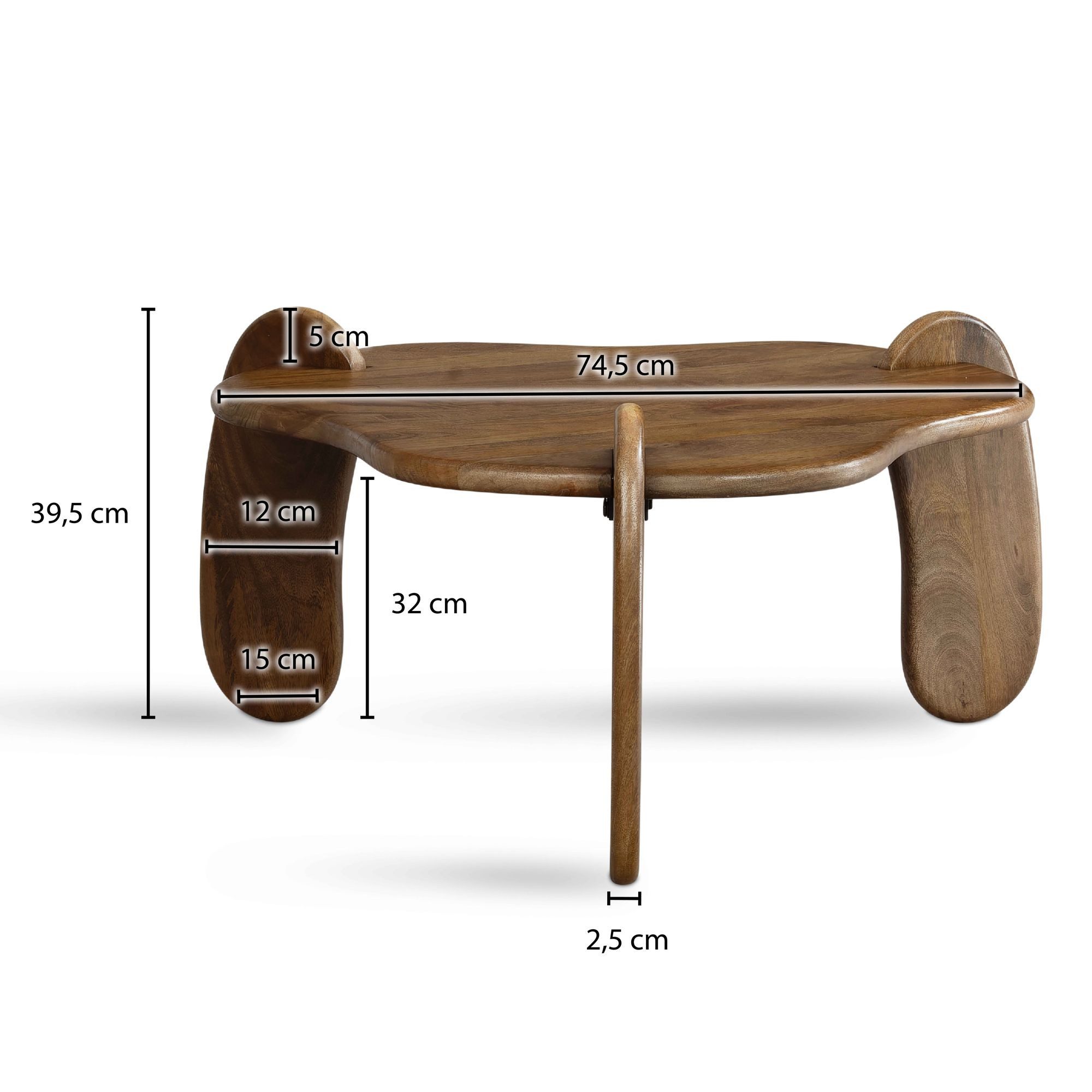 Wohnling Couchtisch WL7.158 Mango Massivholz Sofatisch 78 cm Wohnzimmertisch Organisch (78x78x39,5 cm Sofatisch Mango Massivholz Walnuss), Wohnzimmertisch Organ – Bild 4 von 5