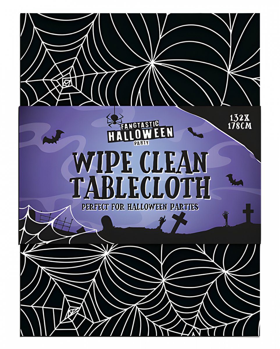 Horror-Shop Dekofigur Schwarze Halloween Tischdecke mit weißen Spinnwebe