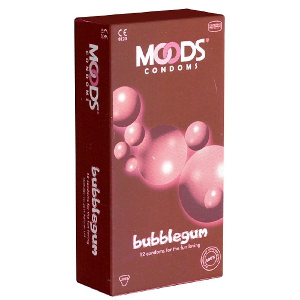 MOODS Condoms Kondome Bubblegum Condoms Packung mit, 12 St., Kondome mit Kaugummi-Aroma, coole Kondome für mehr Spaß zu zweit