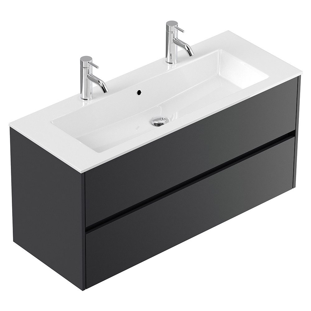 Lomadox Doppelwaschtisch LIVIGNO-02, 120cm breit, Mineralgusswaschbecken, graphit matt