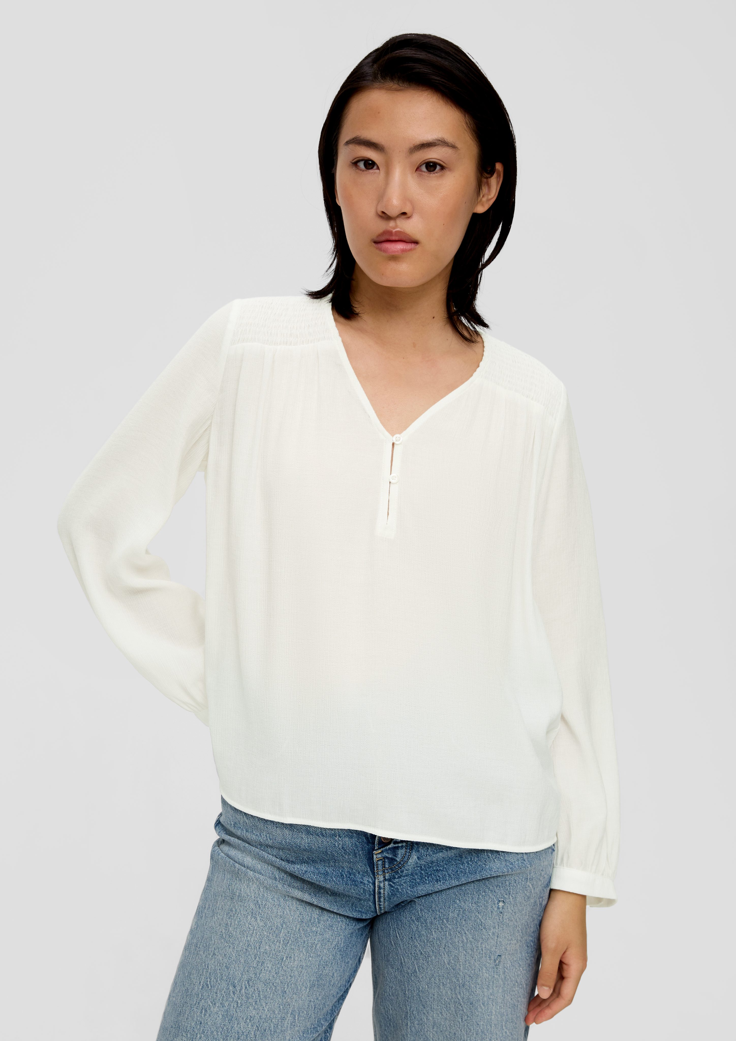 Langarmbluse Bluse mit gesmokten Details