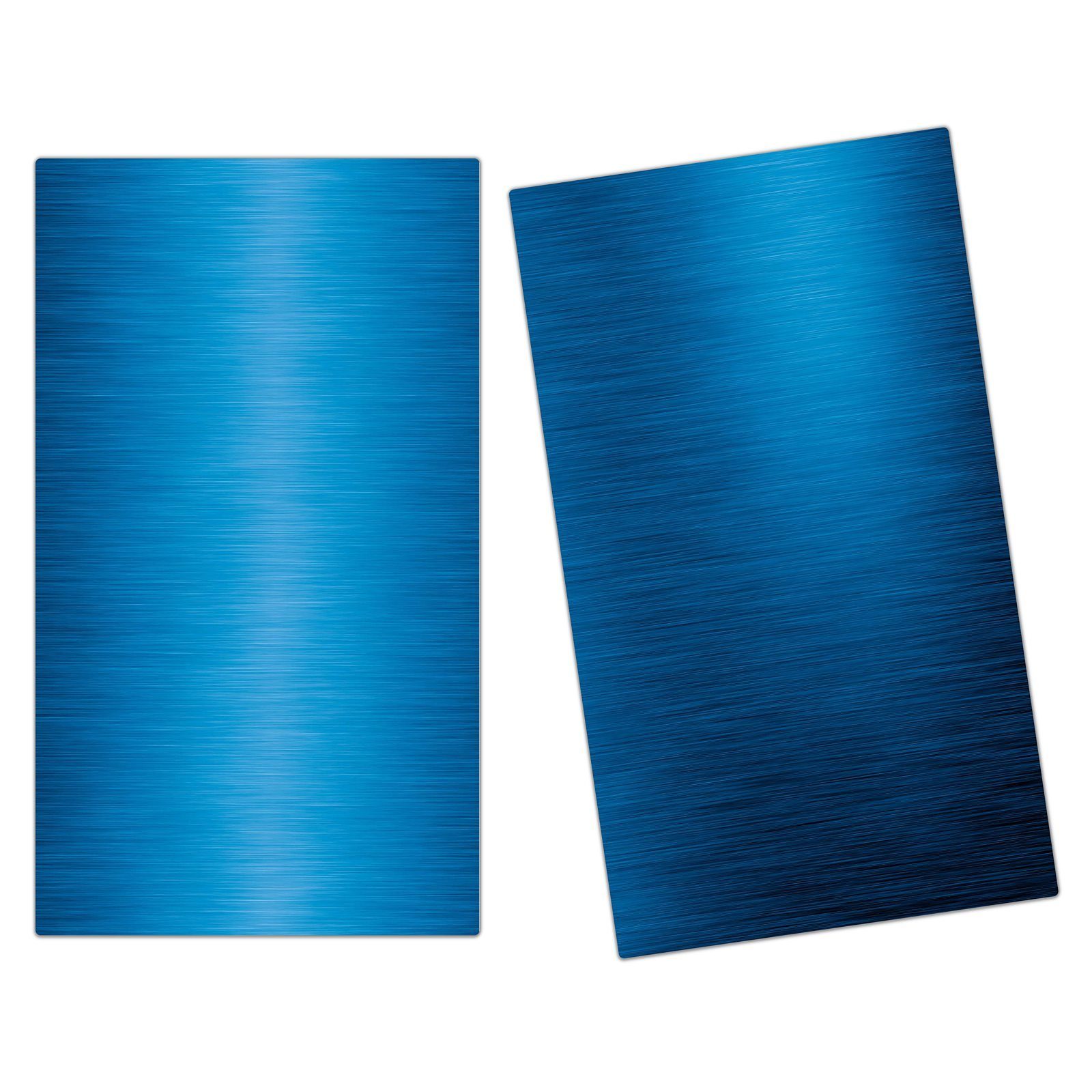 Herdabdeckplatte aus Primedeco Glas, tlg) (2 Spritzschutz Metallische Platte, Blaue Glas Herd-Abdeckplatte